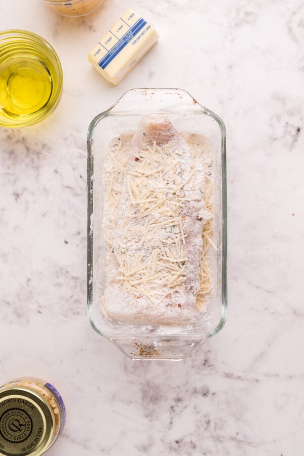 Pan Fried Garlic Butter Cod in pan