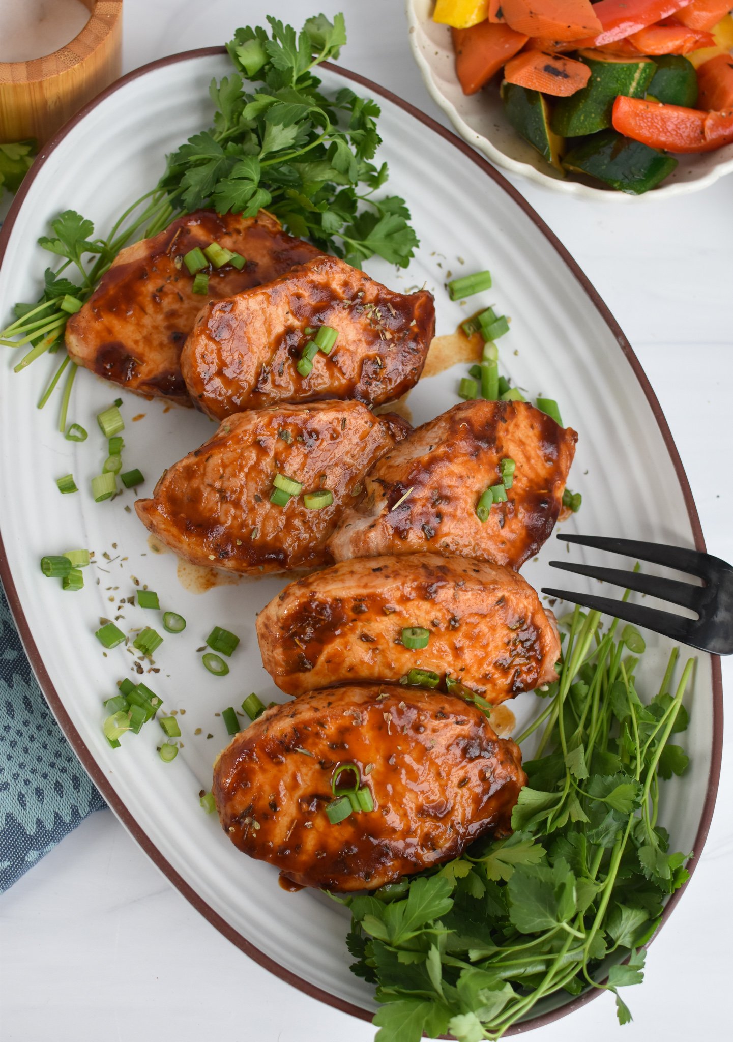 BBQ Baked Pork Chops with fork. 