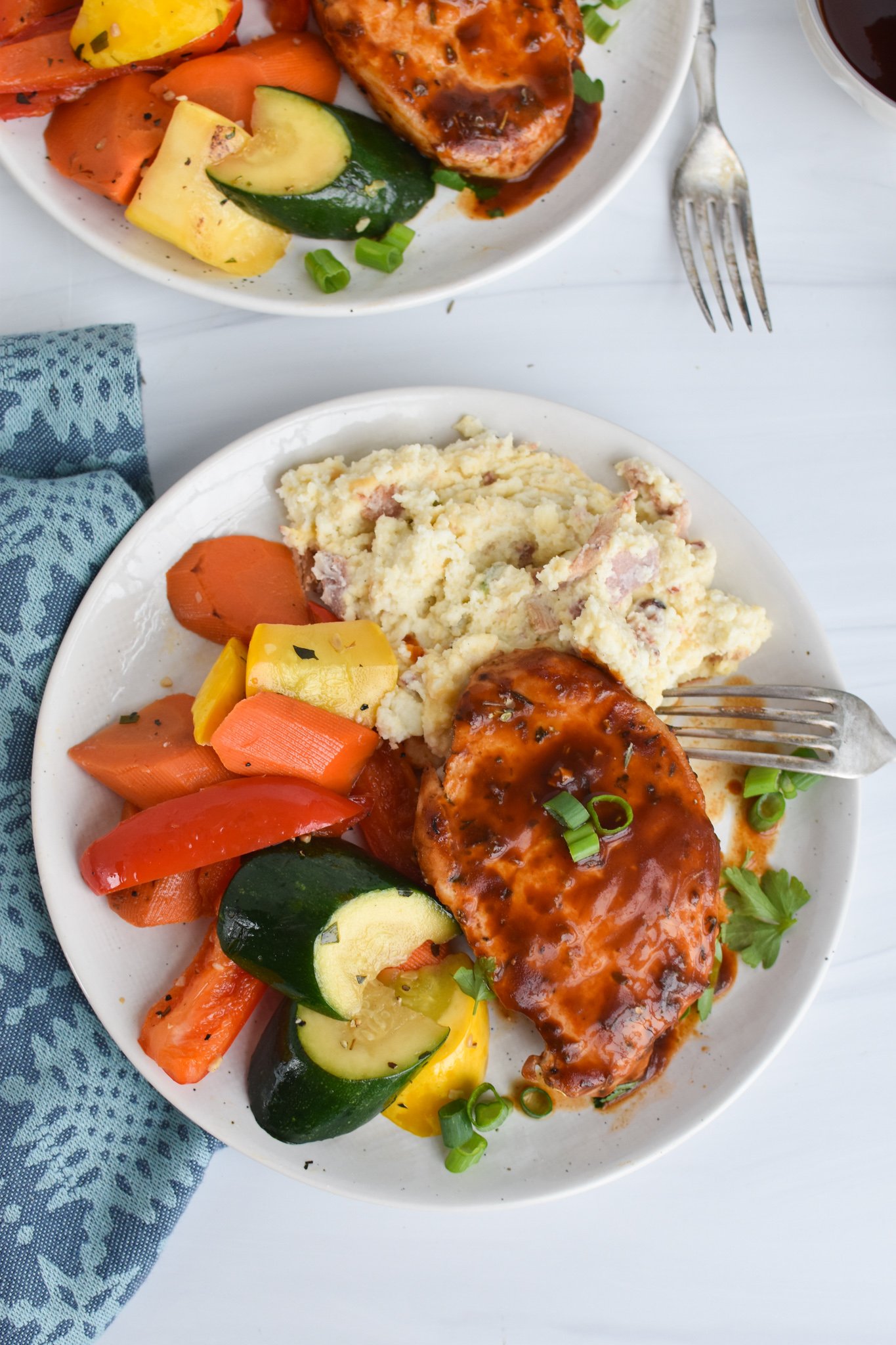 BBQ Baked Pork Chops with fork.