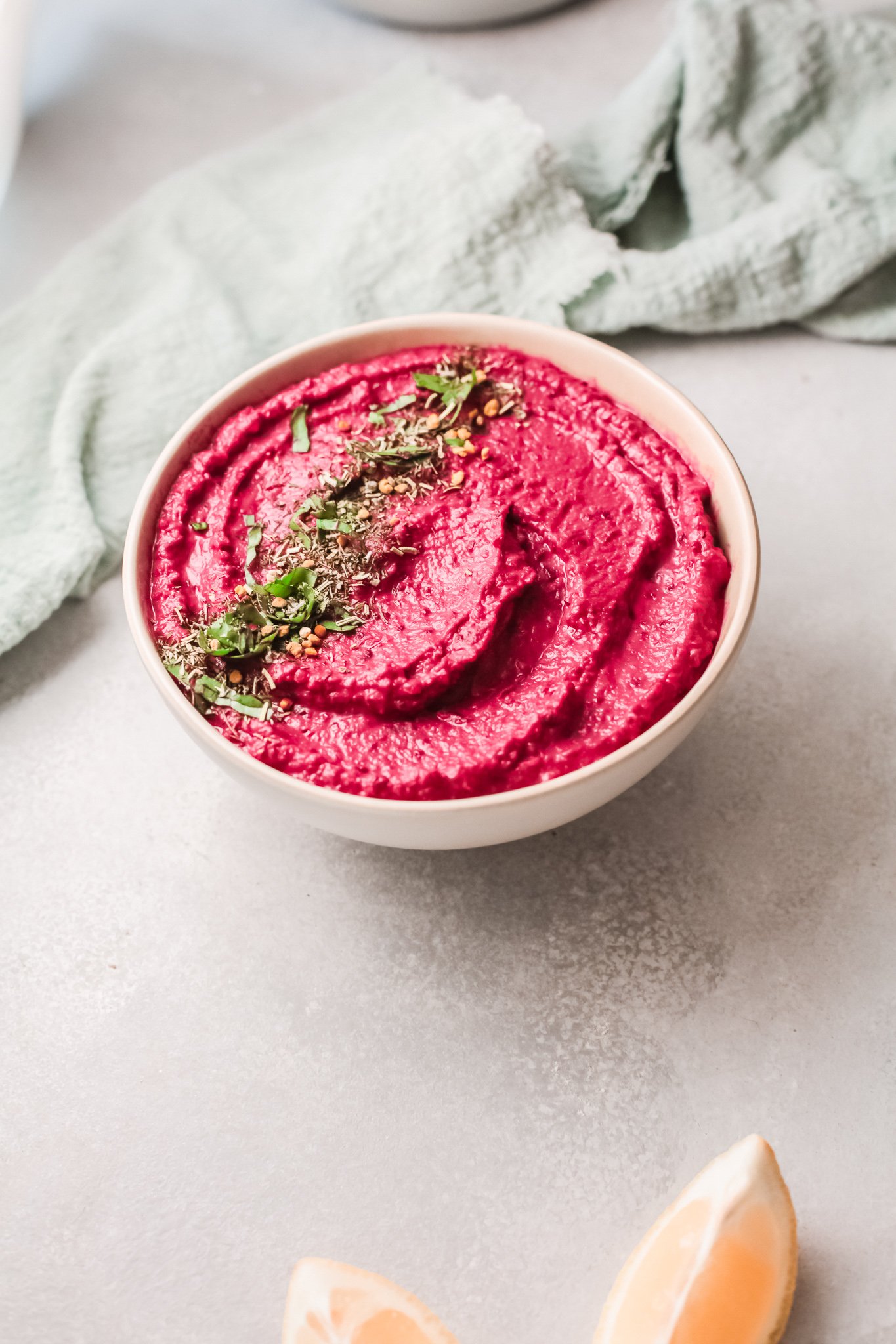 Easy Beet Hummus with napkin