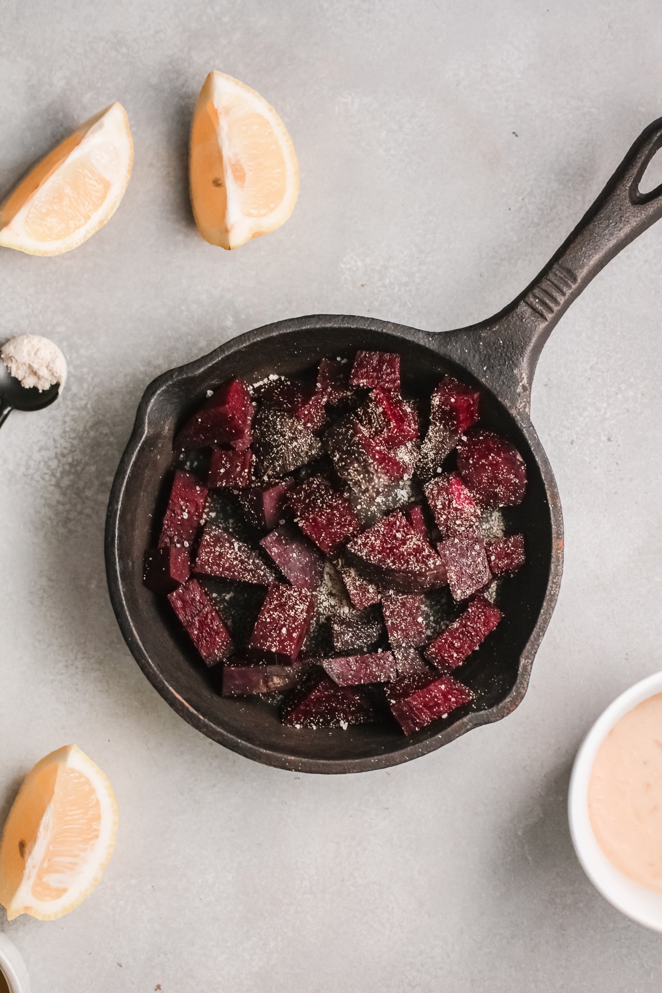 Easy Beet Hummus in skillet
