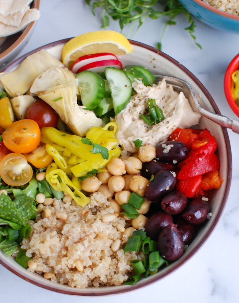 Greek Quinoa Bowl Recipe with hummus