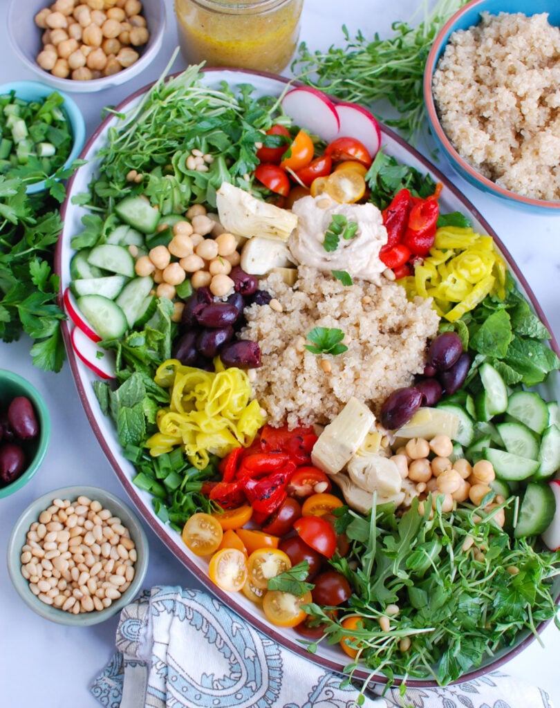 Greek Quinoa Bowl Recipe on platter