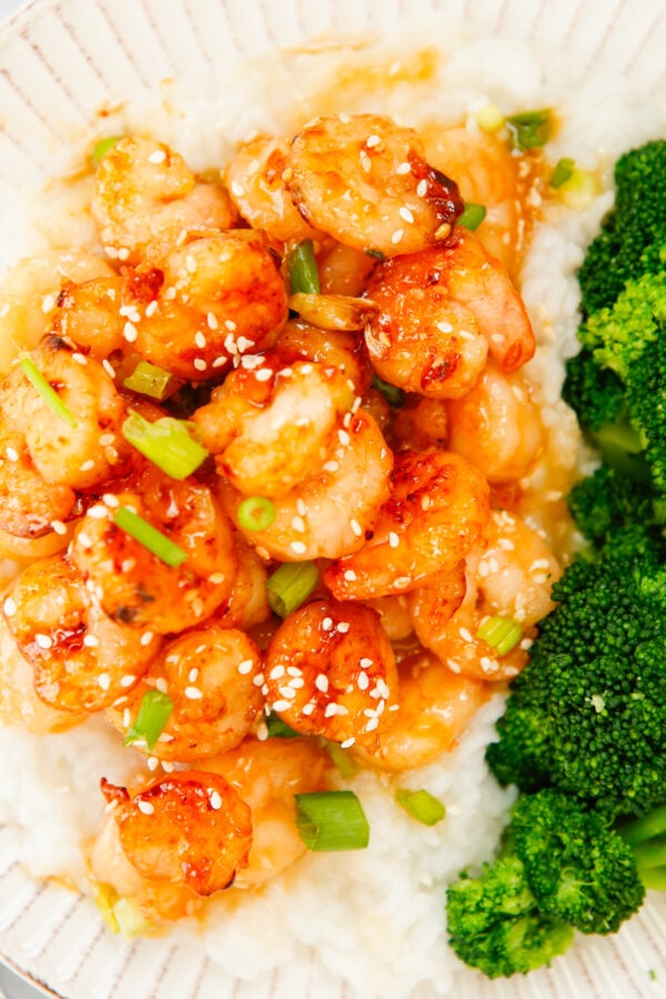 Honey Garlic Sriracha Shrimp with green onions