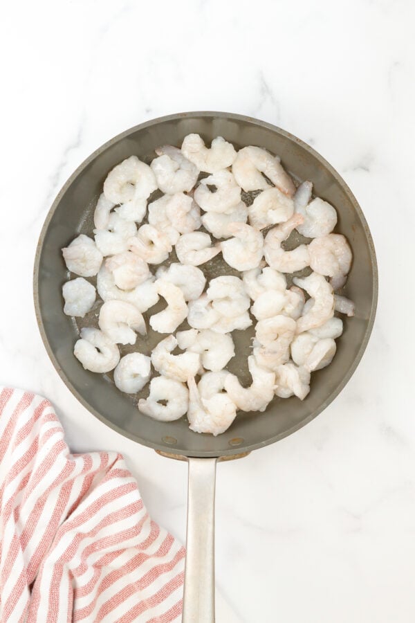 Honey Garlic Sriracha Shrimp in skillet 