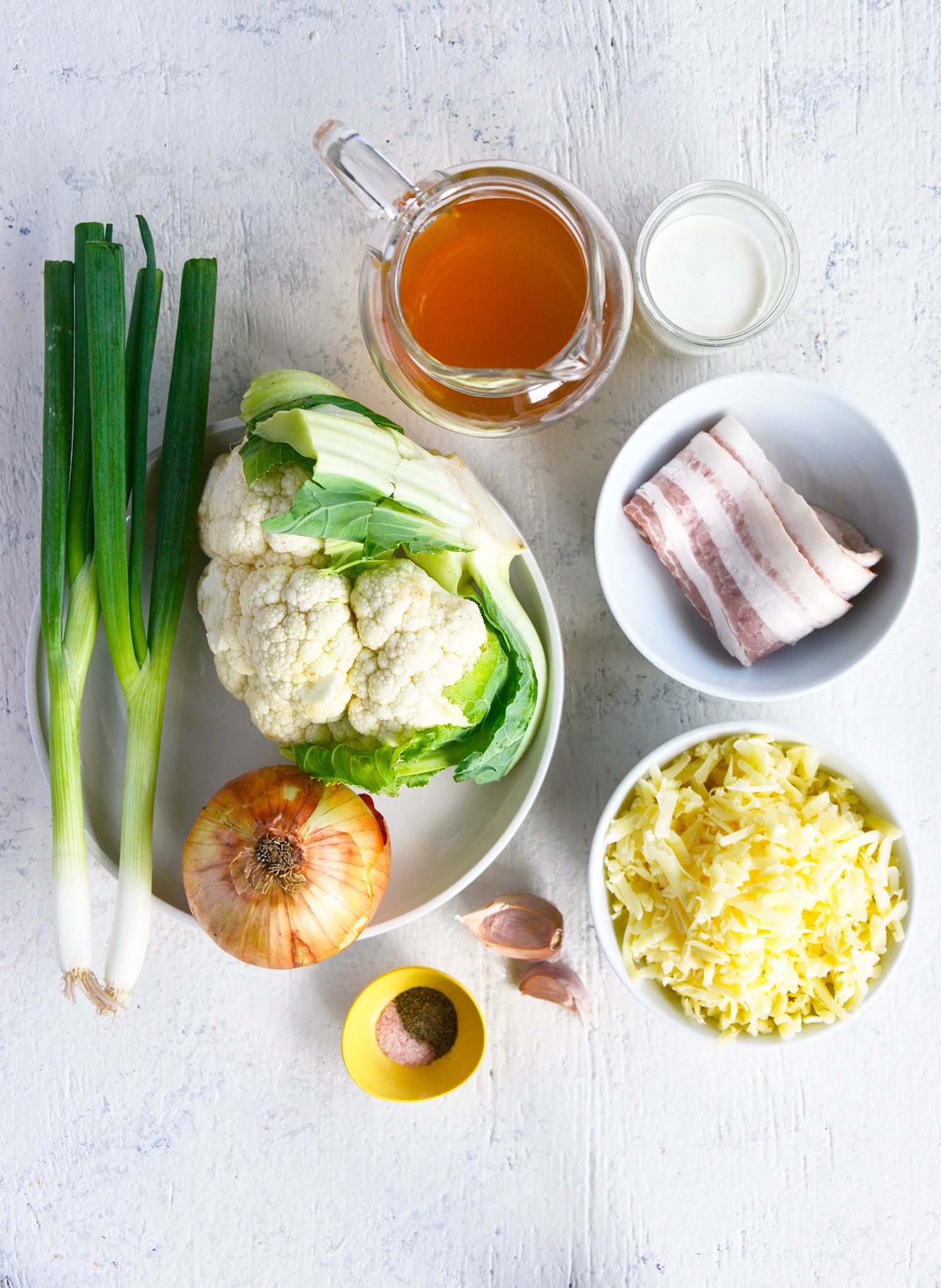 Instant Pot Cauliflower Soup ingredients laid out. 