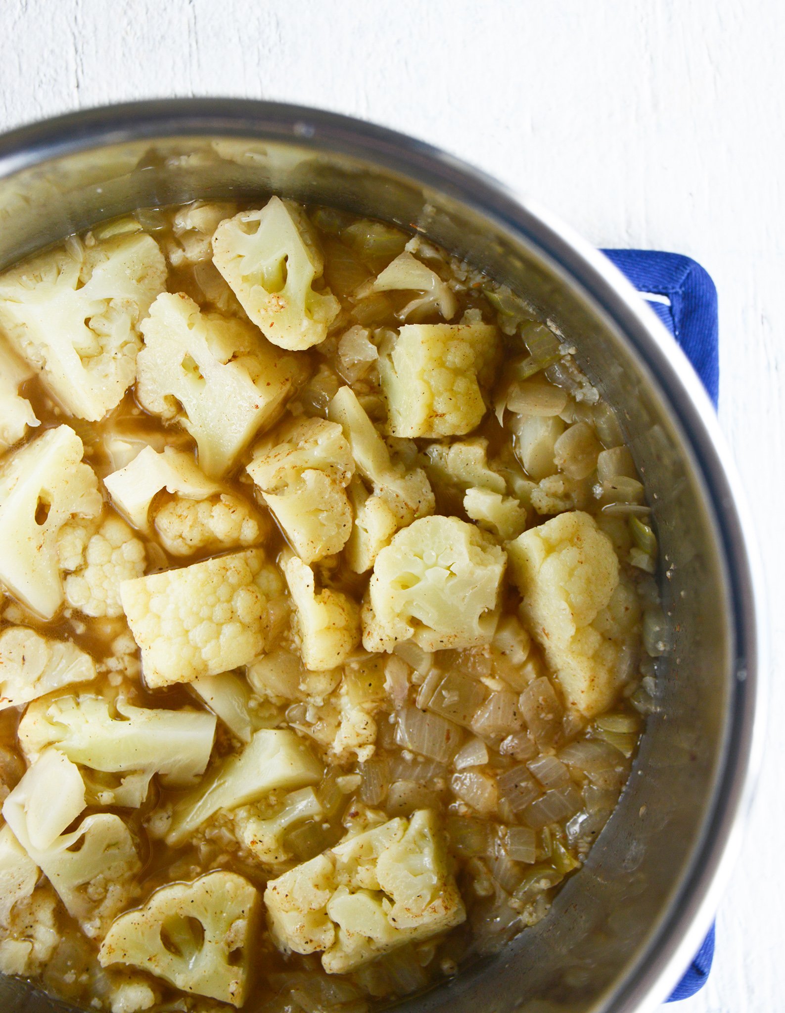 Instant Pot Cauliflower Soup cooked in the pressure cooker.