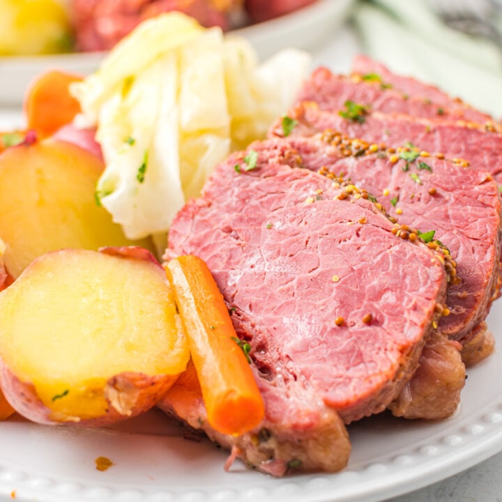 Instant Pot Corned Beef and Cabbage on plate