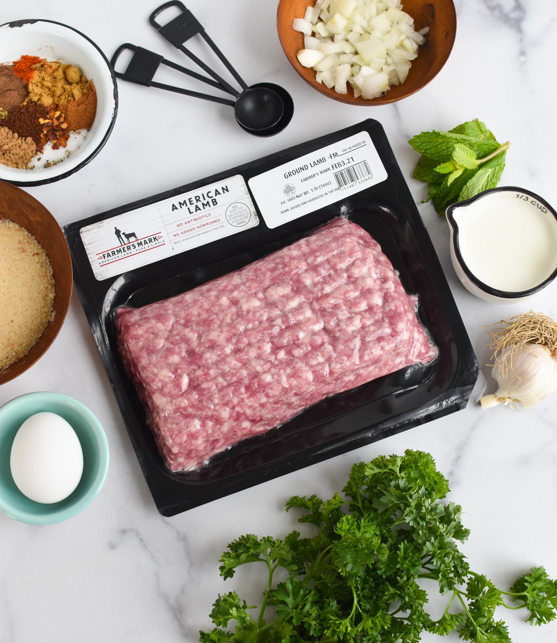 Lamb Kofta ingredients on table