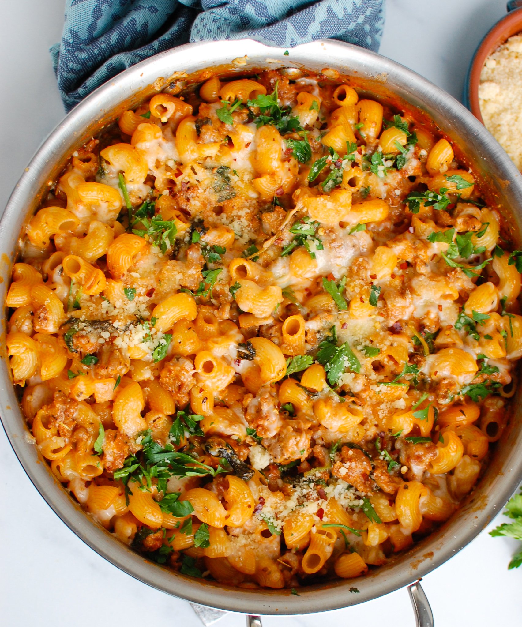 Spicy Sausage Pasta with parsley