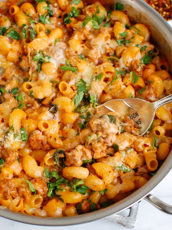 Spicy Sausage Pasta with spoon