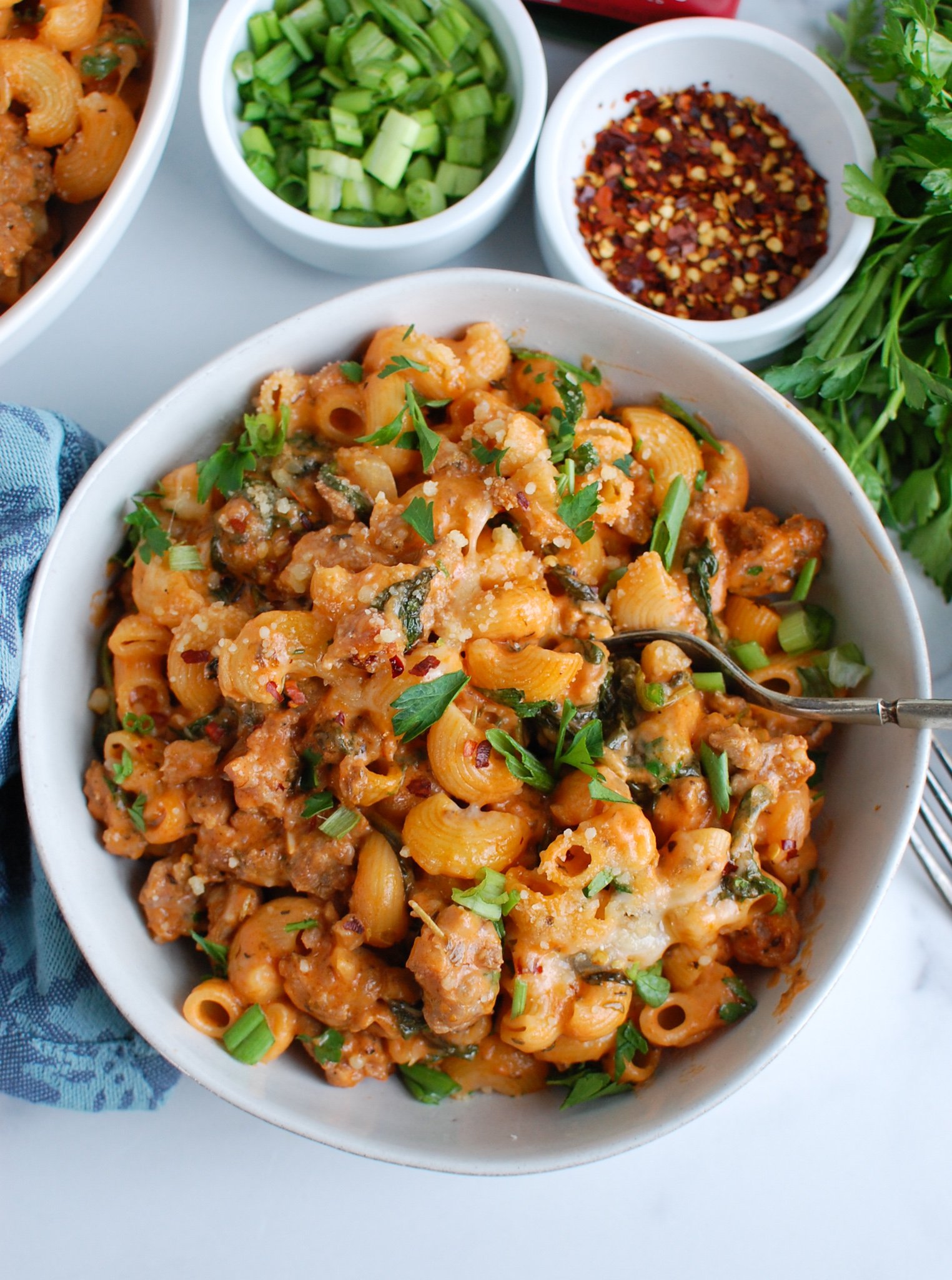Spicy Sausage Pasta with spoon