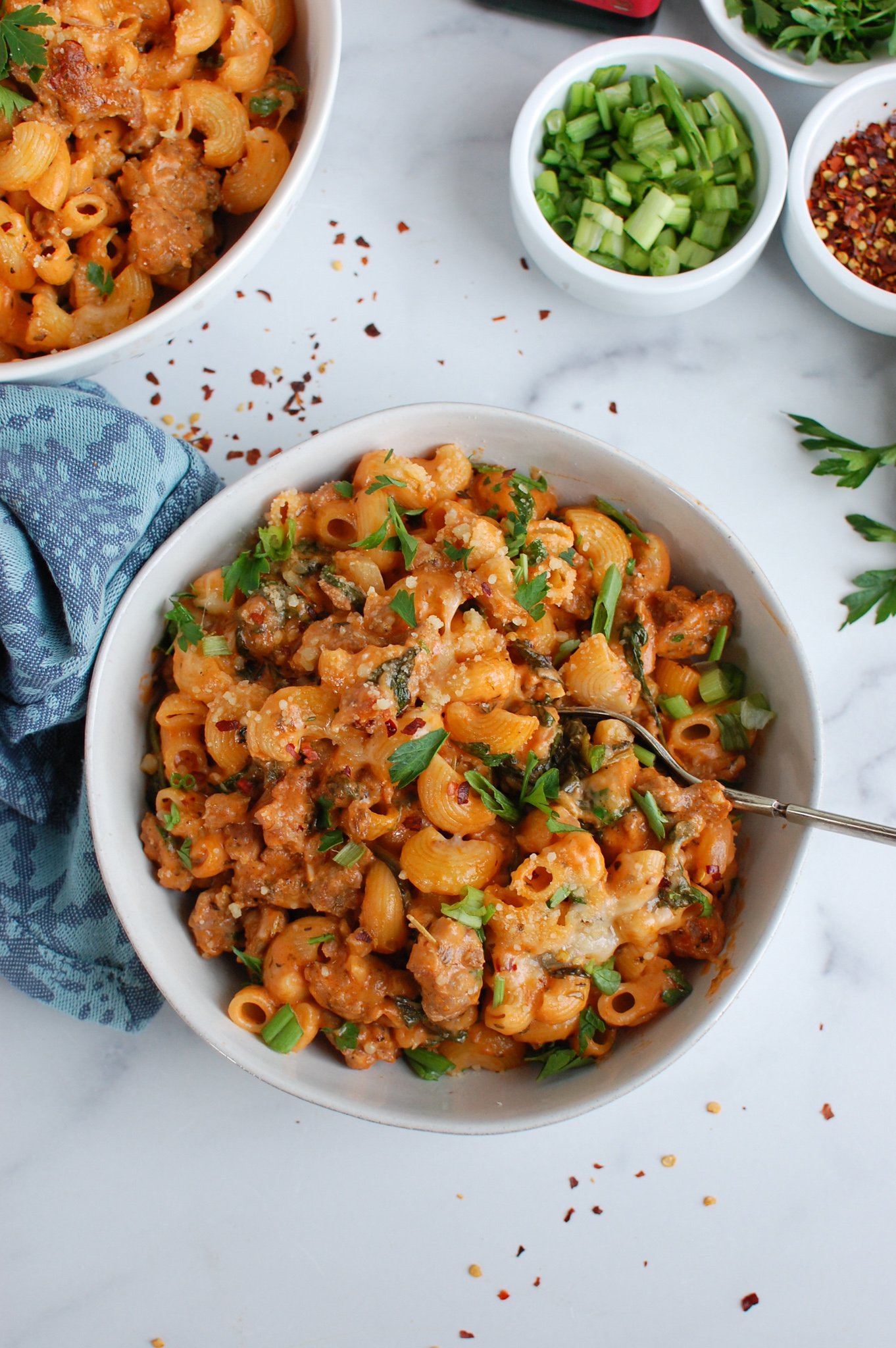 Spicy Sausage Pasta in bowl 