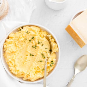 Creamy Polenta Recipe with a white napkin.