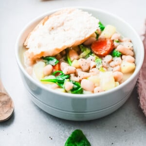 Instant Pot Bean Soup with bread.
