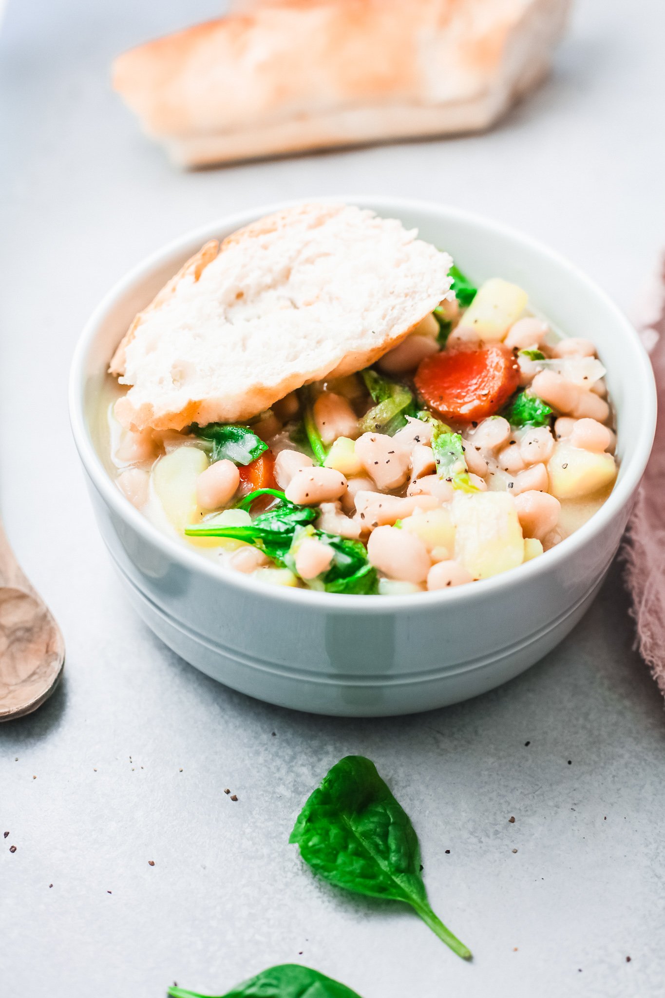 Instant Pot Bean Soup with bread.