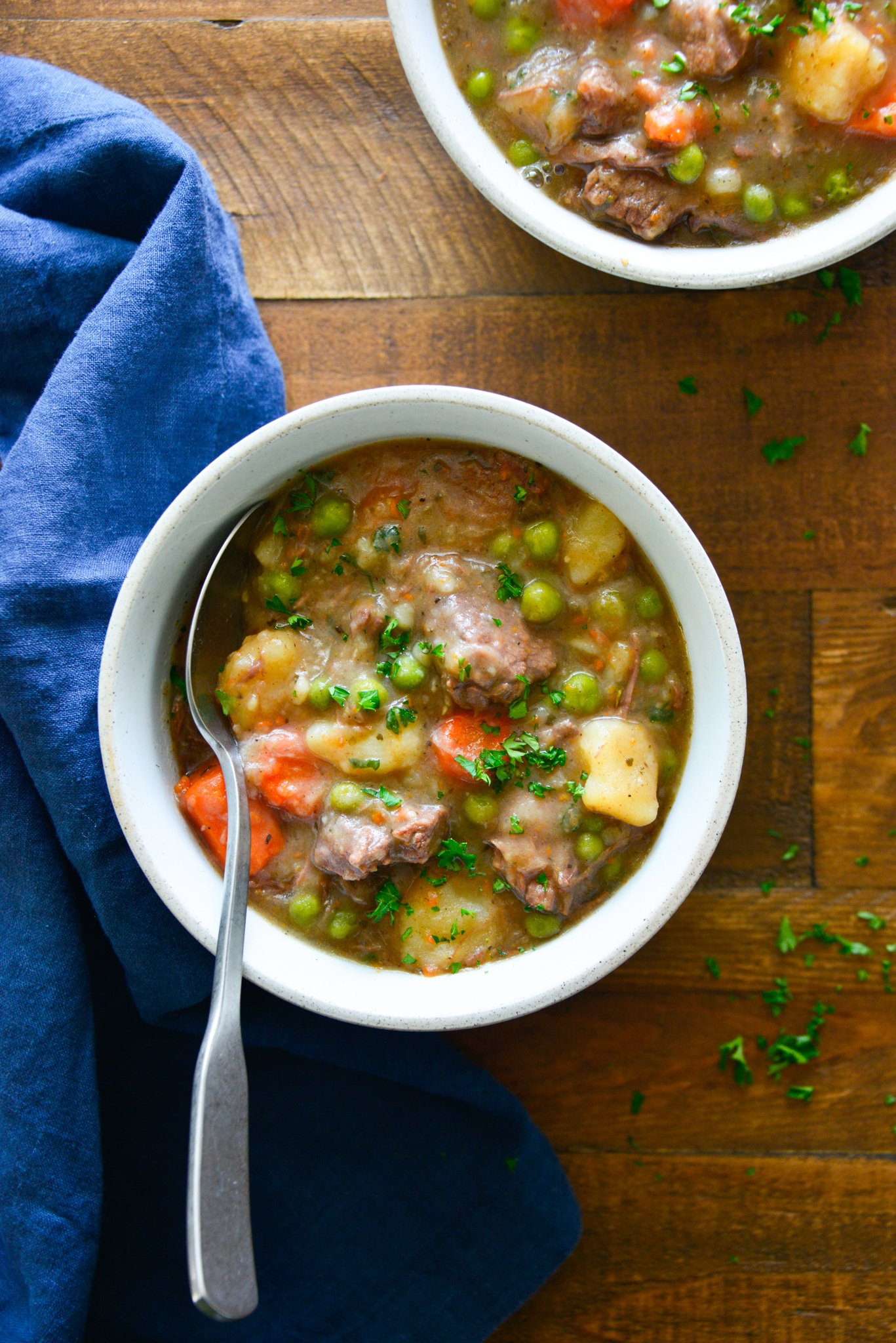Instant Pot Beef Stew Recipe with napkin.