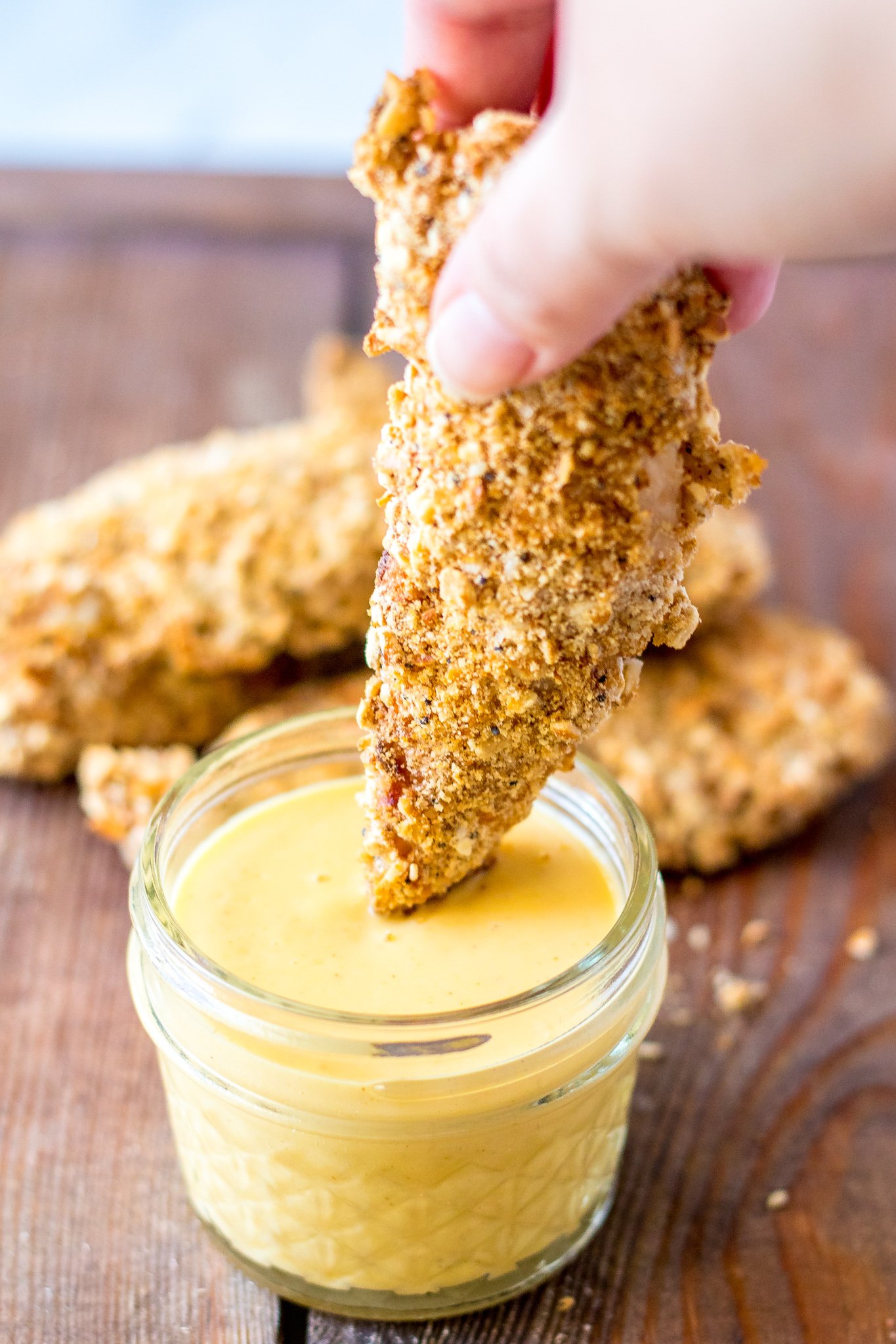 Pretzel Crusted Chicken Recipe with dipping sauce.