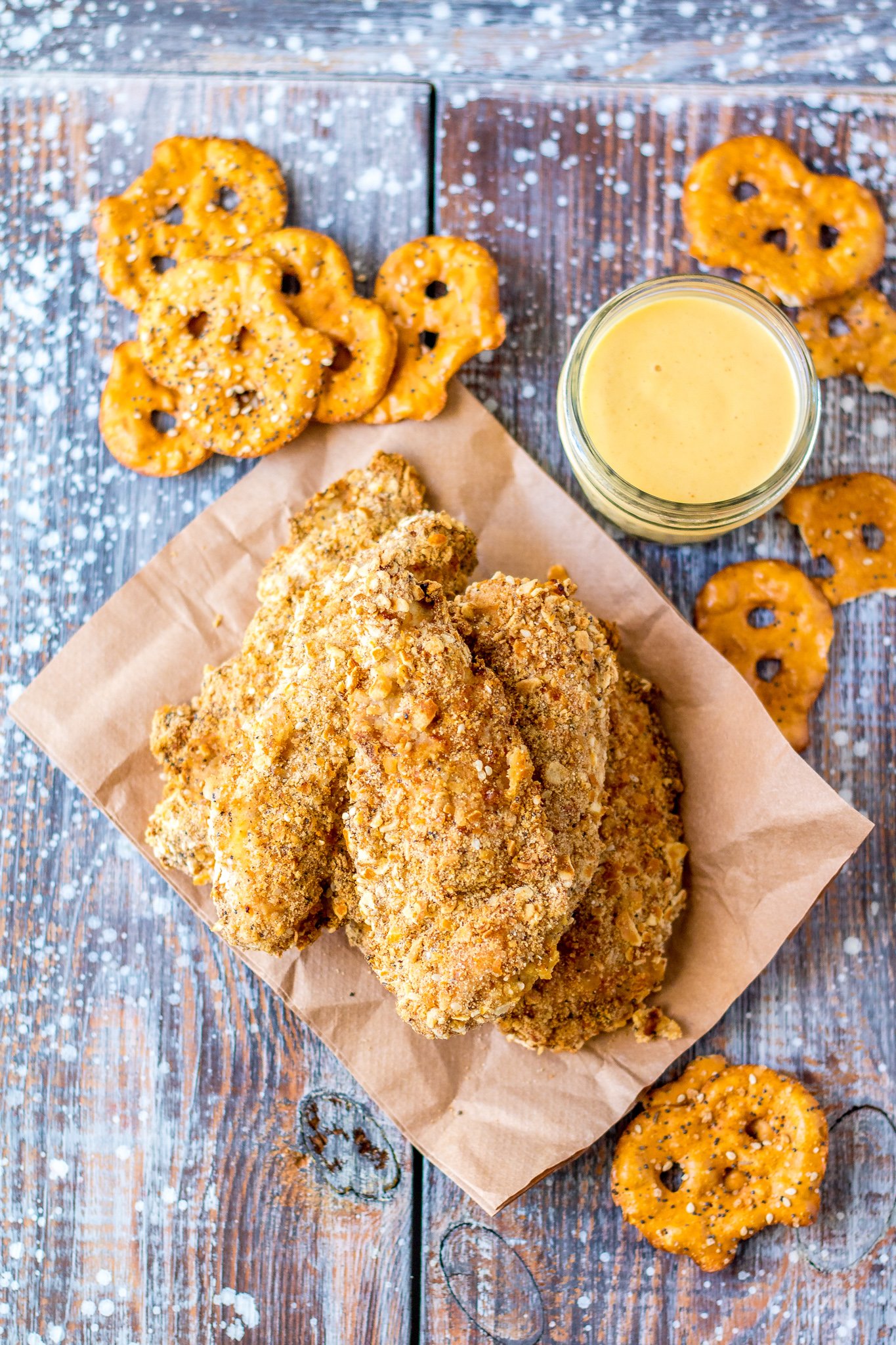 Pretzel Crusted Chicken Recipe with honey mustard.