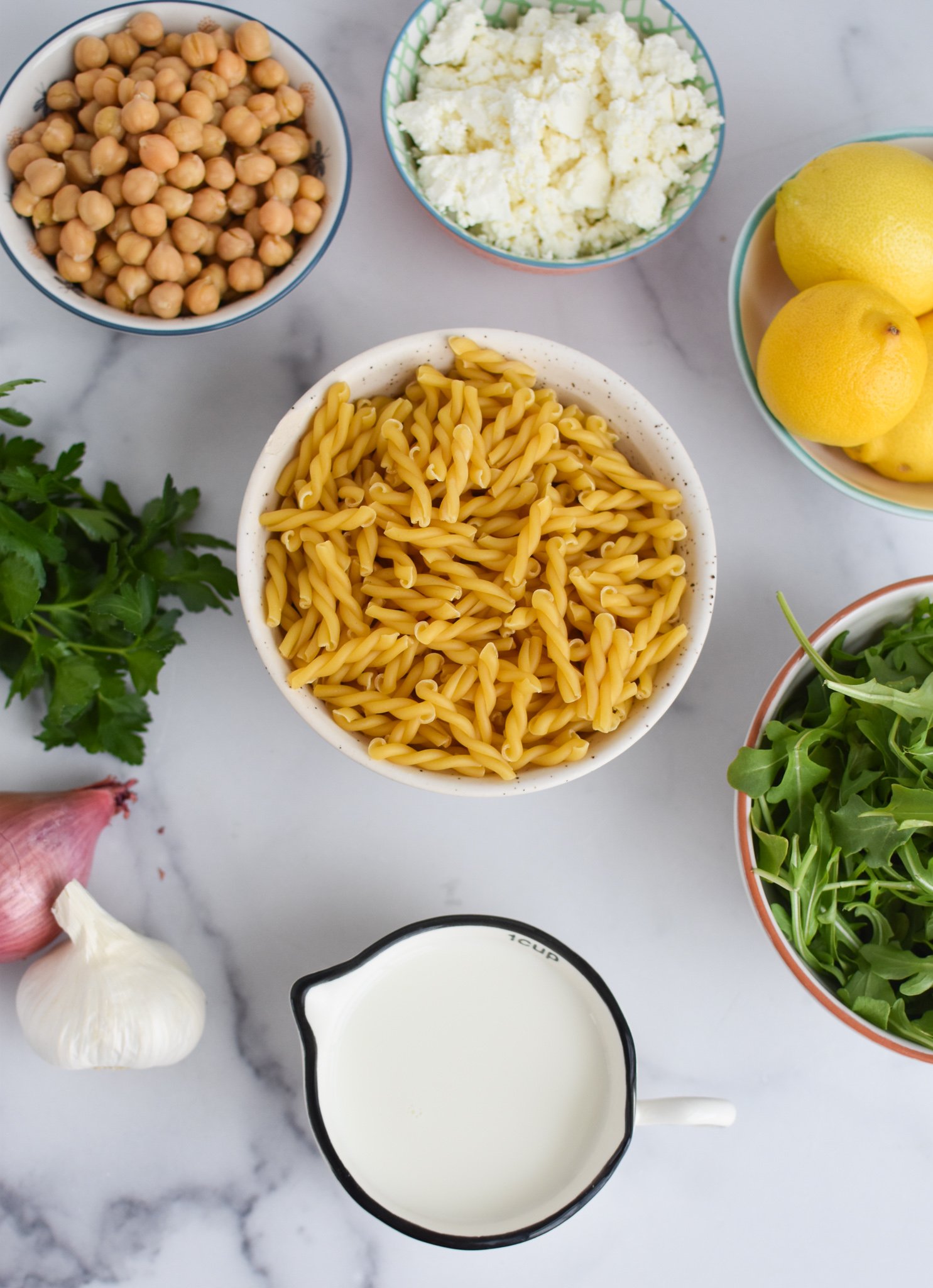 Chickpea Pasta Recipe with Feta ingredients. 