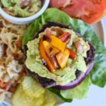 Easy Avocado Burger with peppers.