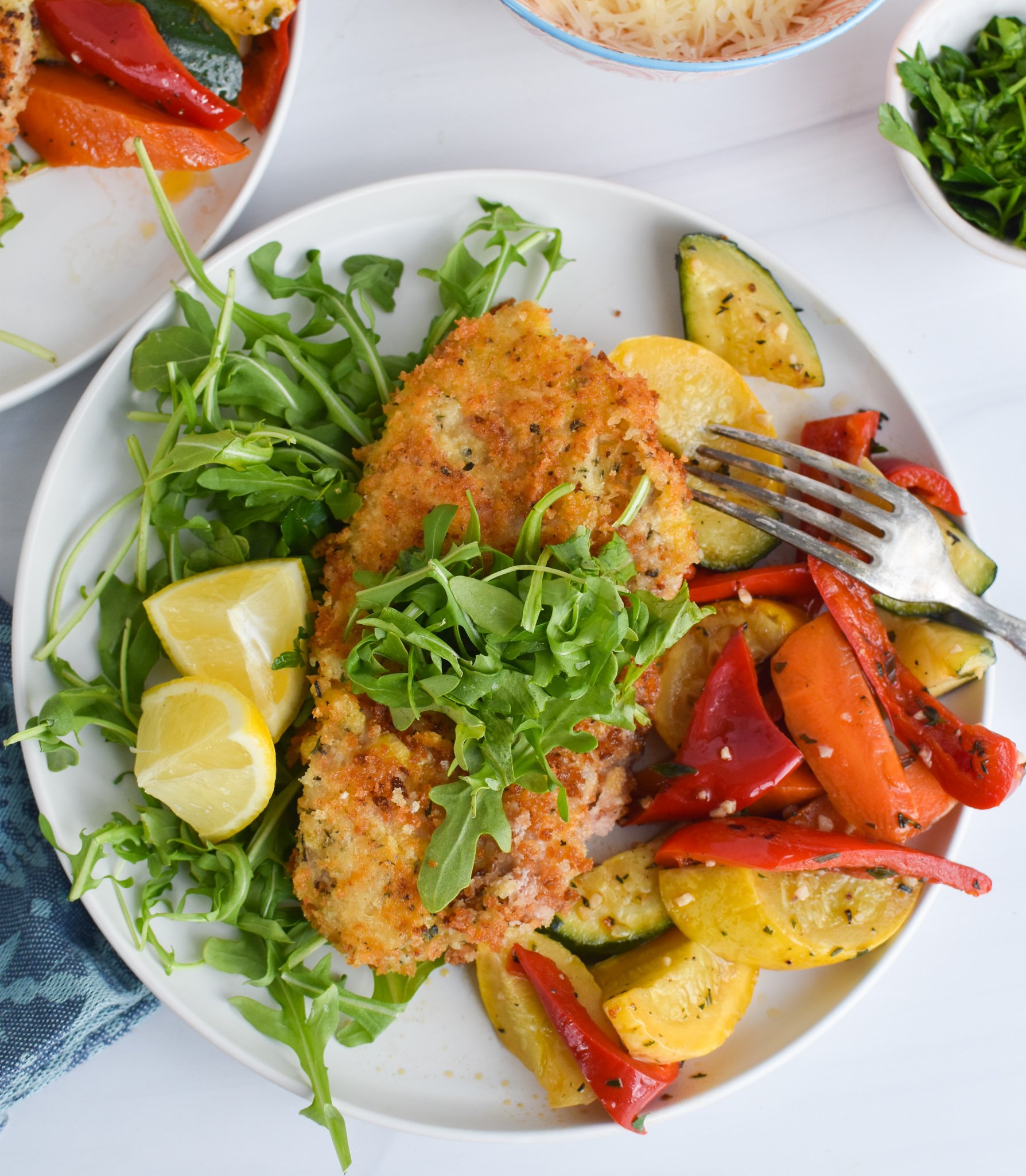 Easy Veal Milanese Recipe with vegetables.
