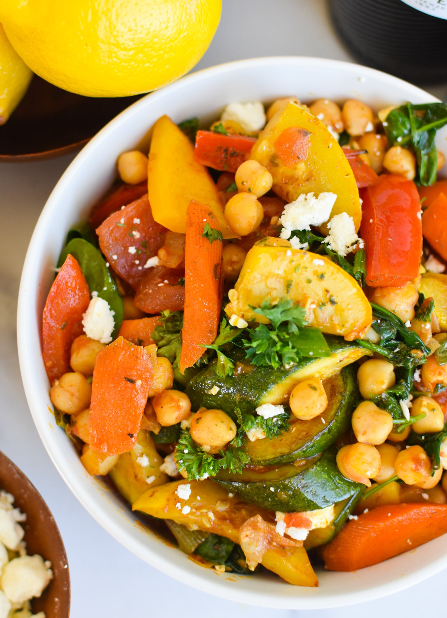 Mediterranean Chickpea Skillet in bowl.