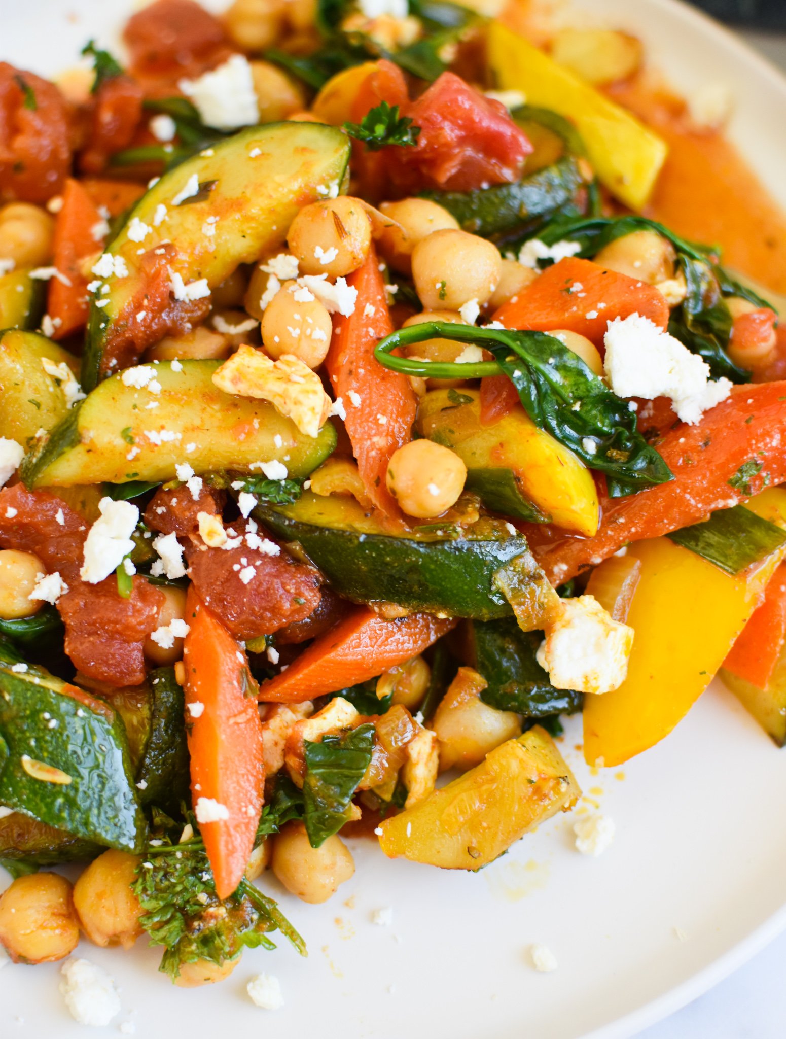 Mediterranean Chickpea Skillet with feta cheese.