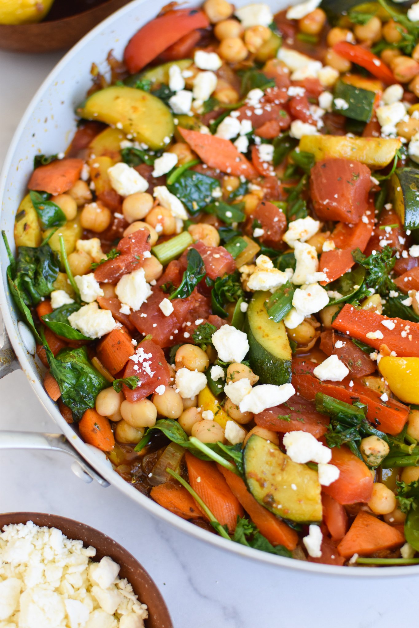 Mediterranean Chickpea Skillet in skillet. 