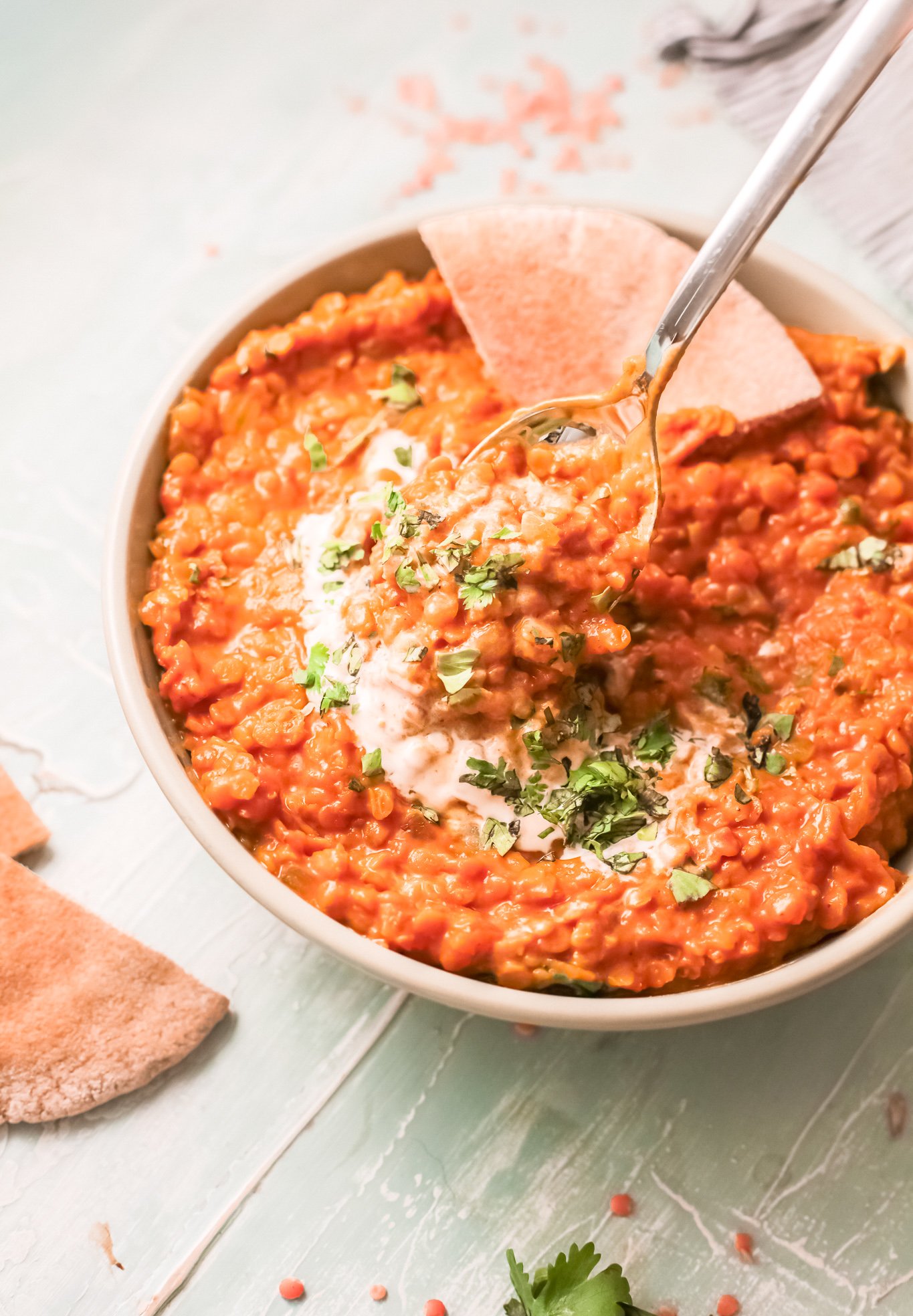 Red Lentil Curry with pita. 