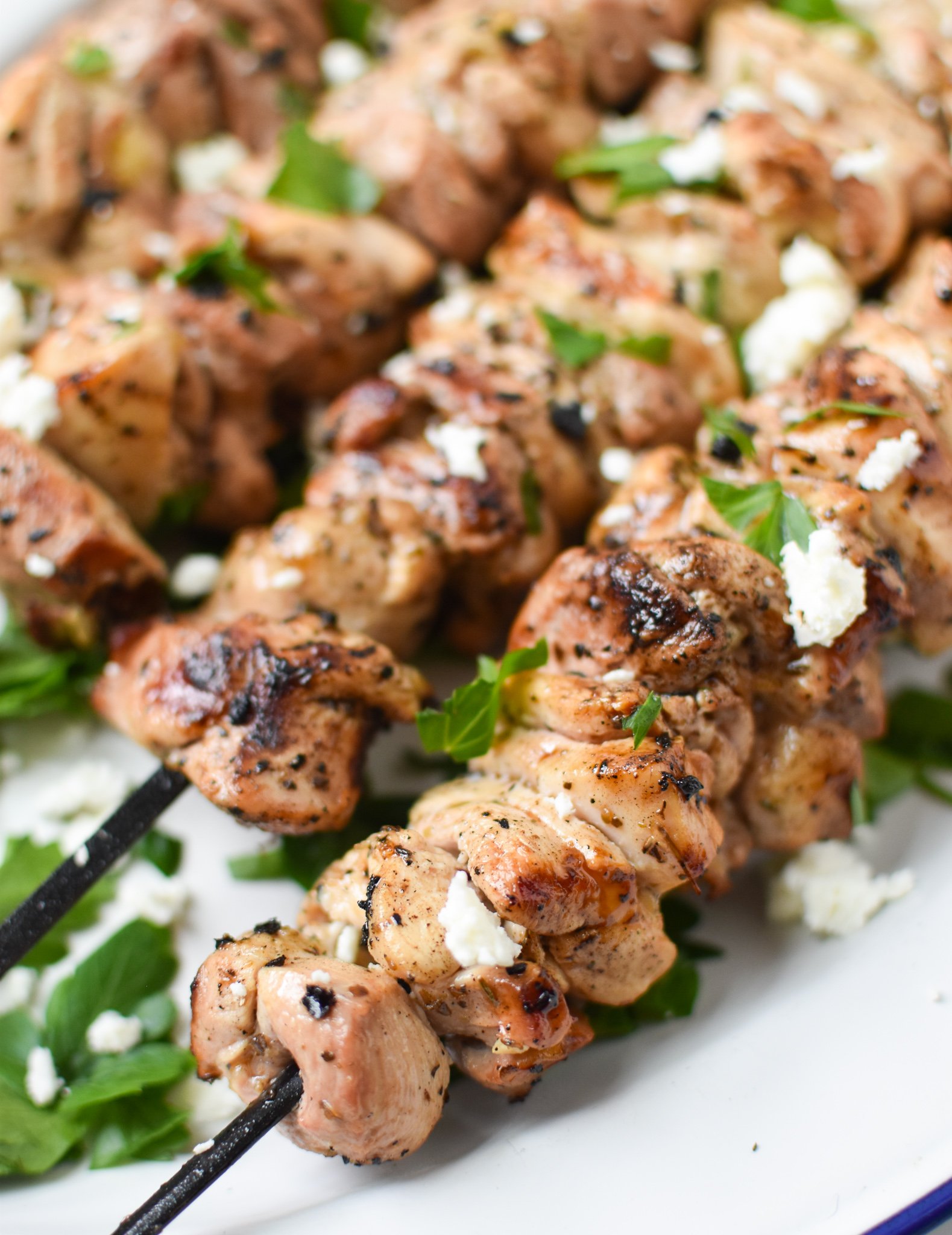 Chicken Souvlaki Recipe with feta cheese.