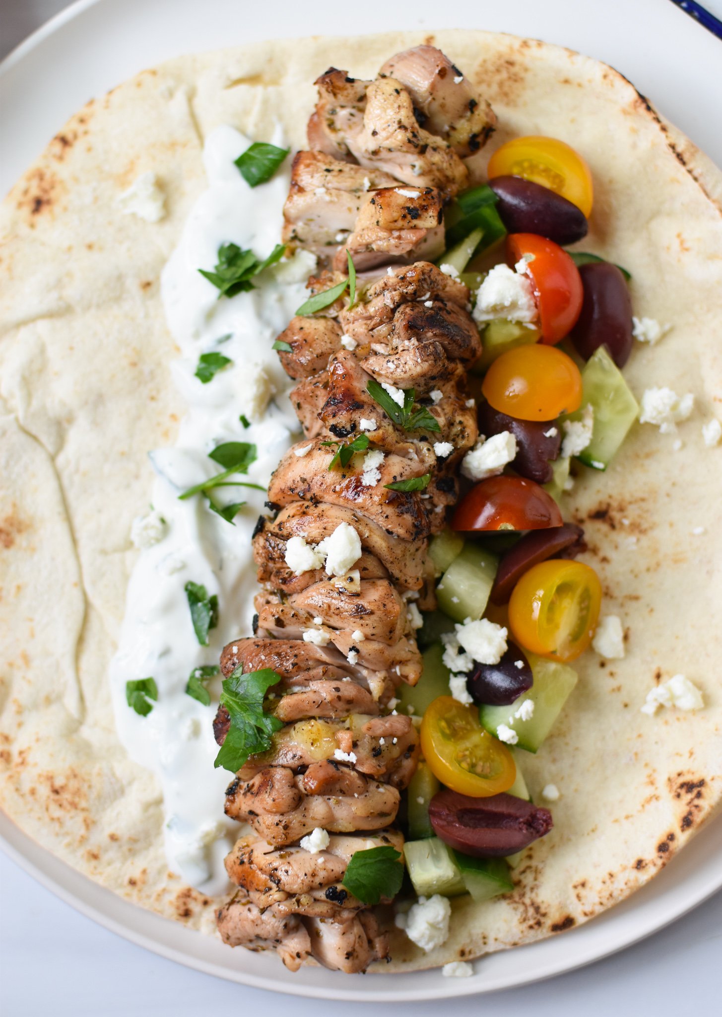 Chicken Souvlaki Recipe with Greek salad. 