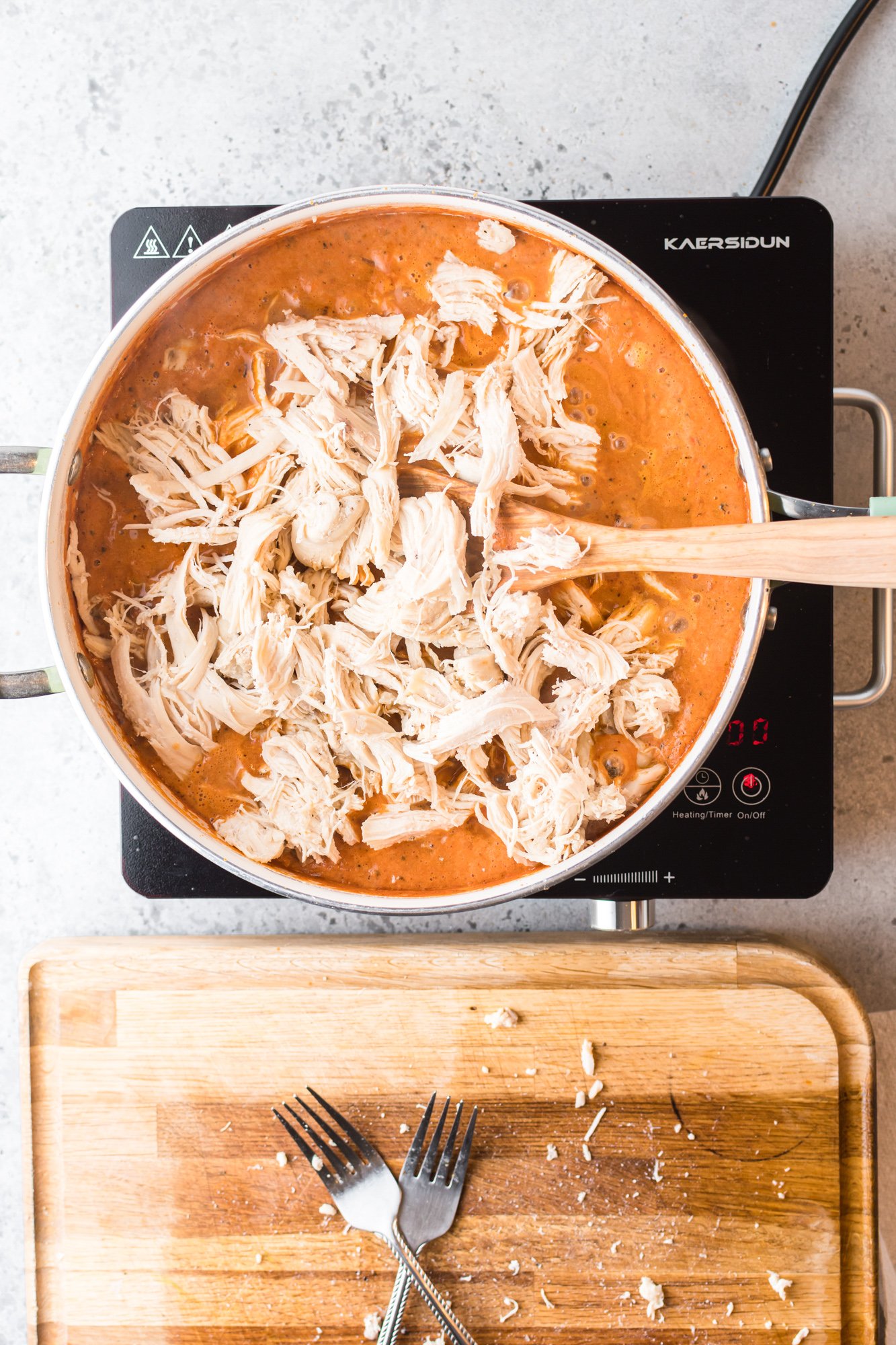 Chicken Tinga Recipe with shredded chicken. 