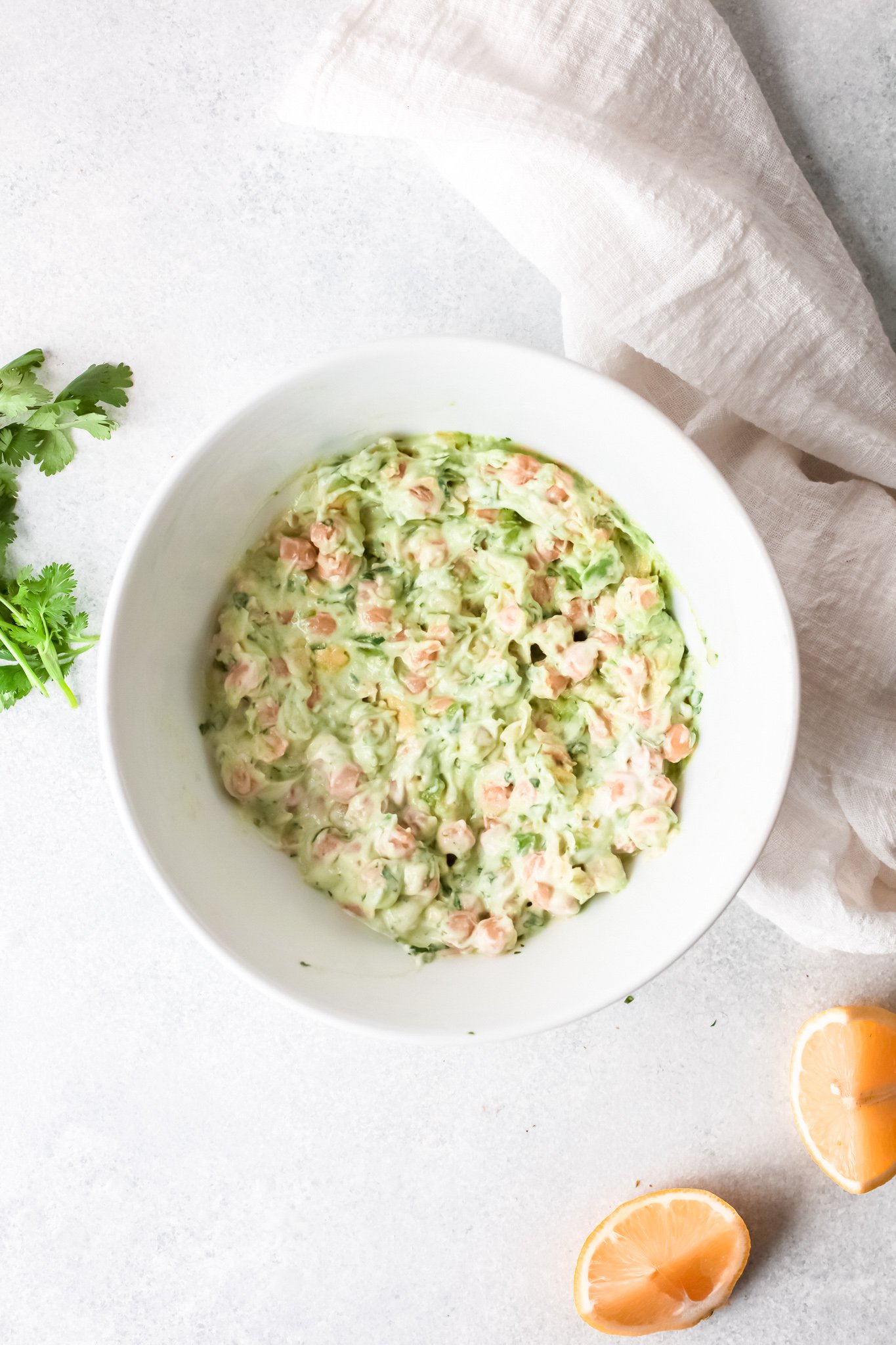 Chickpea Salad Sandwich in white bowl.