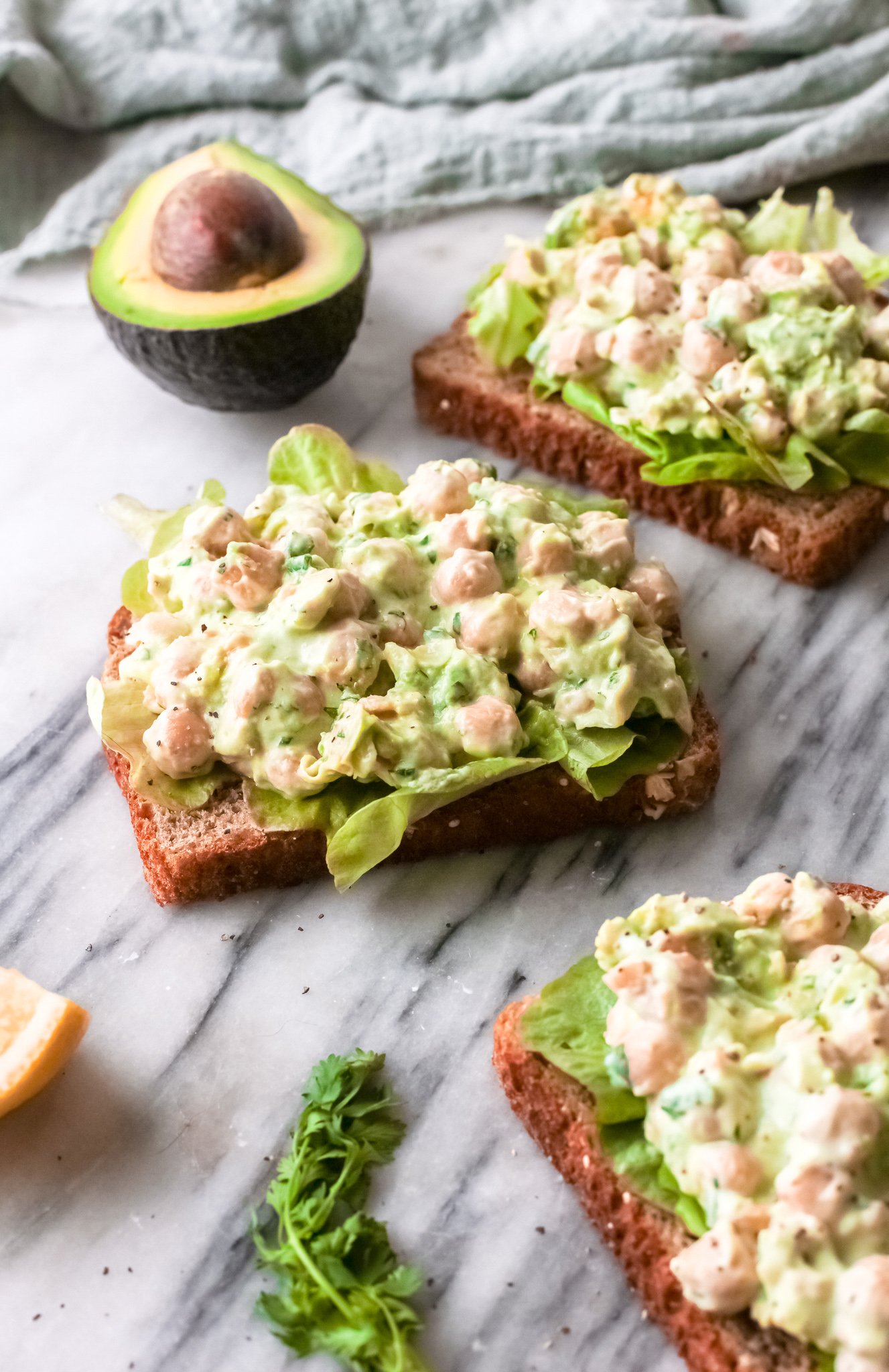 Chickpea Salad Sandwich with avocado. 