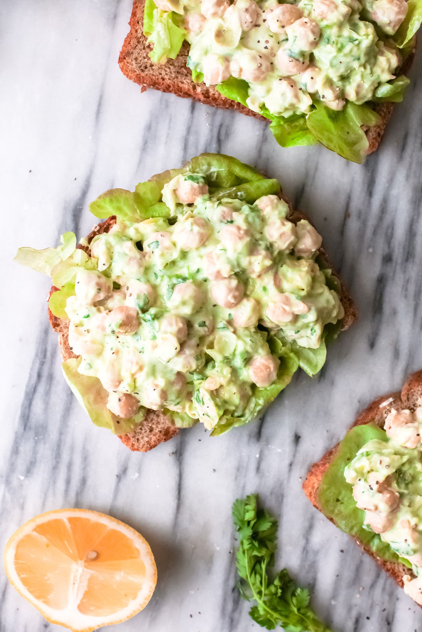 Chickpea Salad Sandwich with lettuce. 