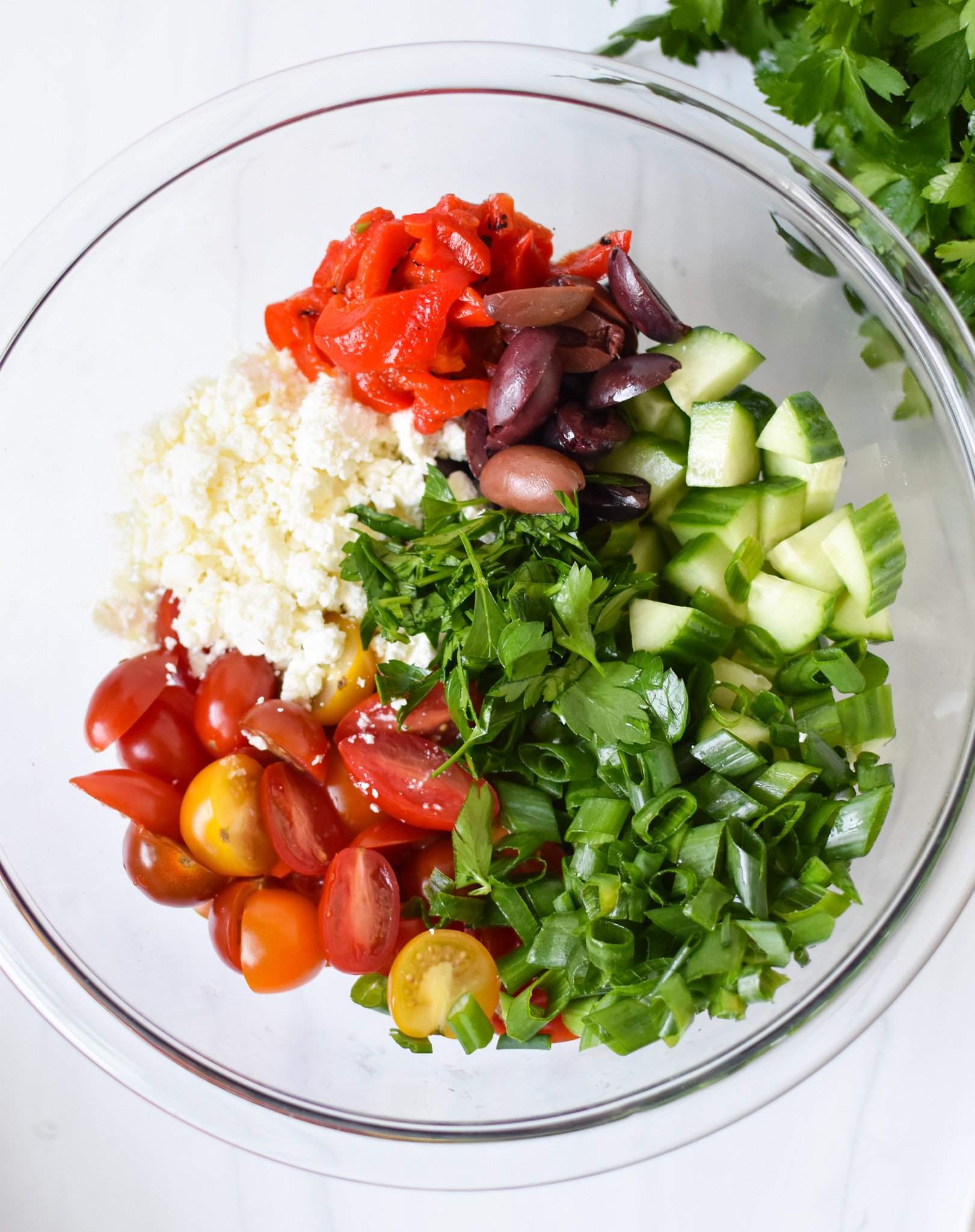 Mediterranean Salmon Bowl ingredients in bowl. 