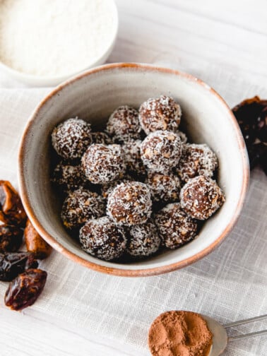 Easy Date Protein Balls in bowl.