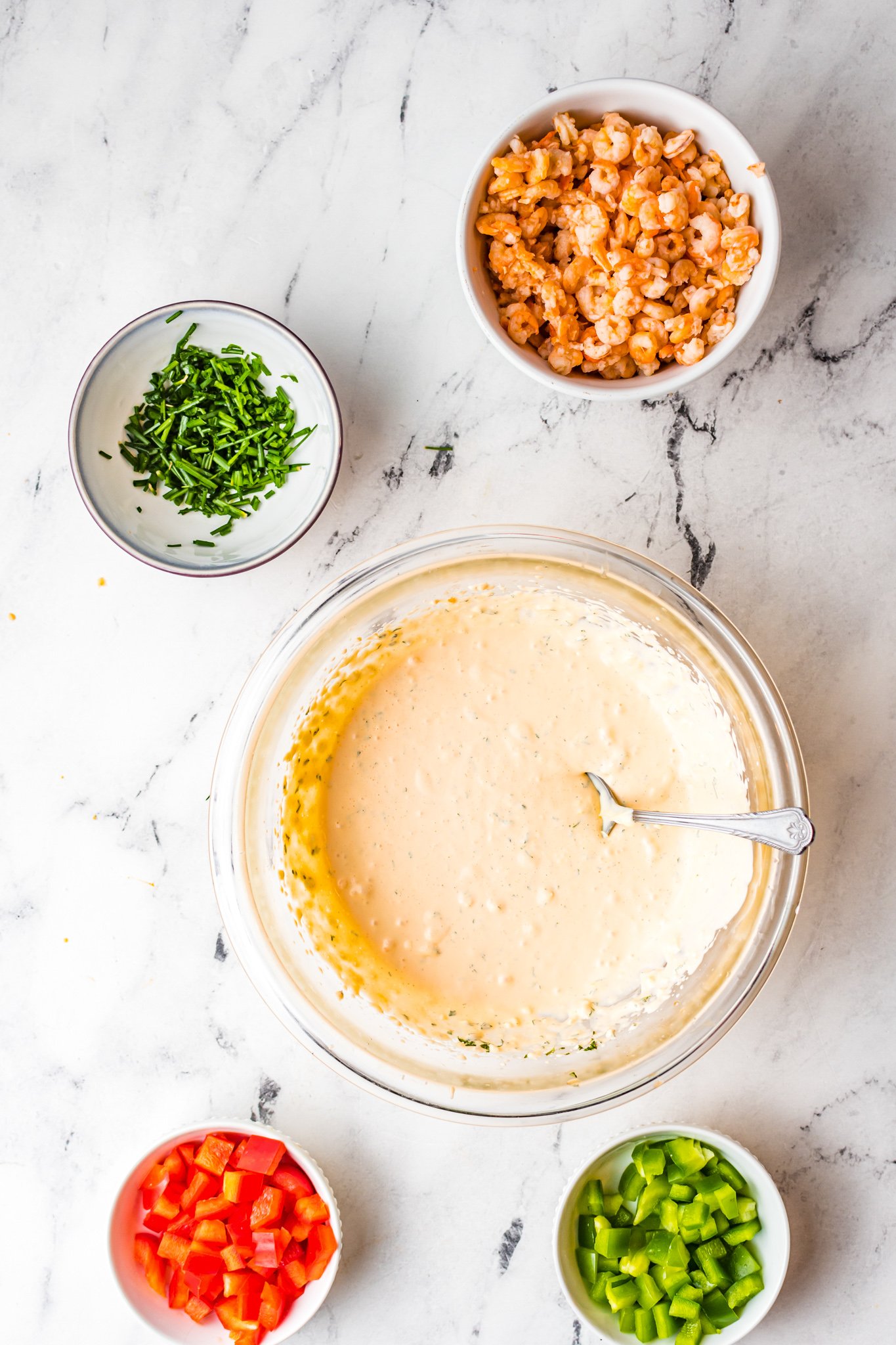 Shrimp Dip Recipe mixed in bowl. 