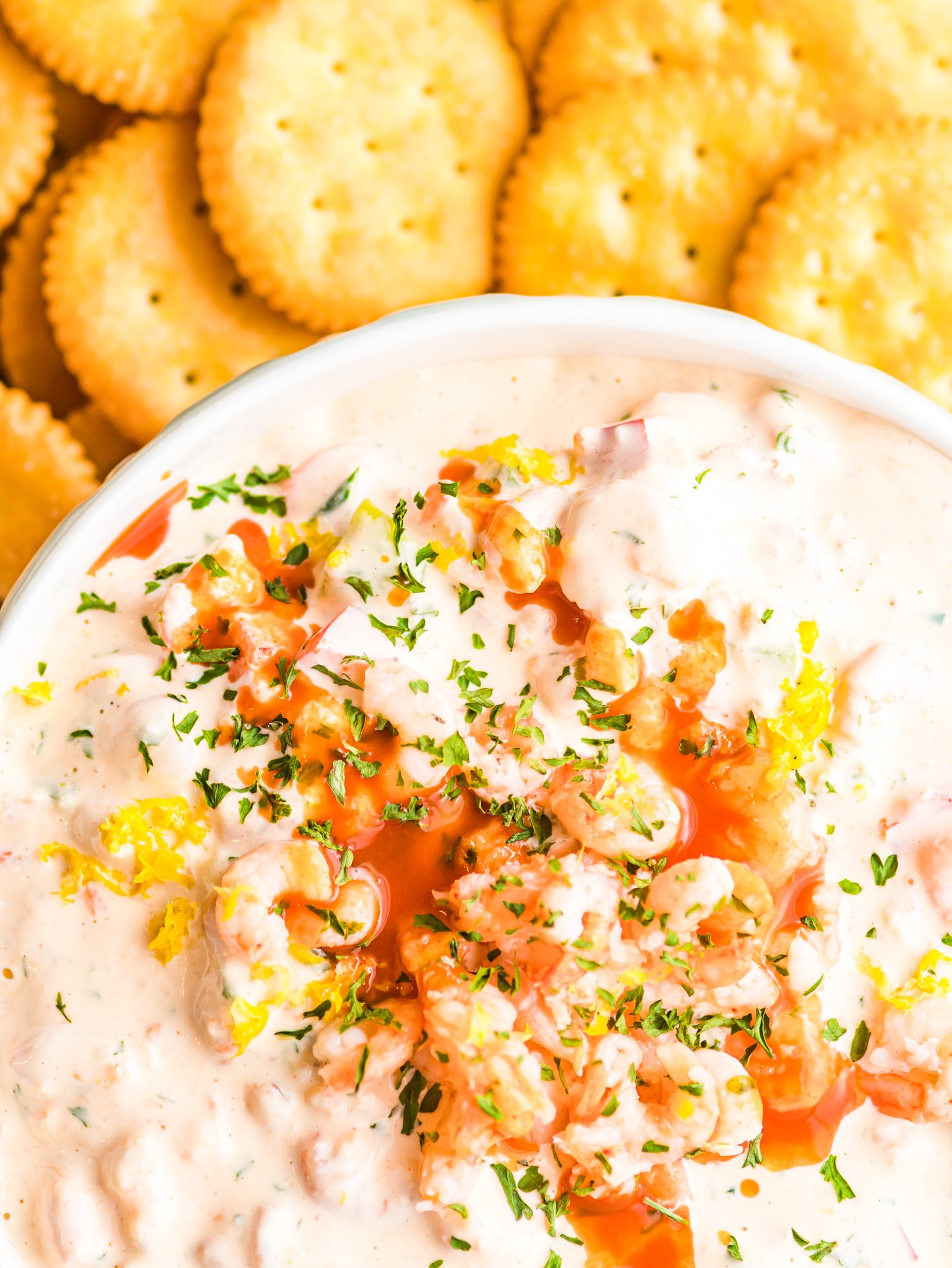 Shrimp Dip Recipe with crackers. 