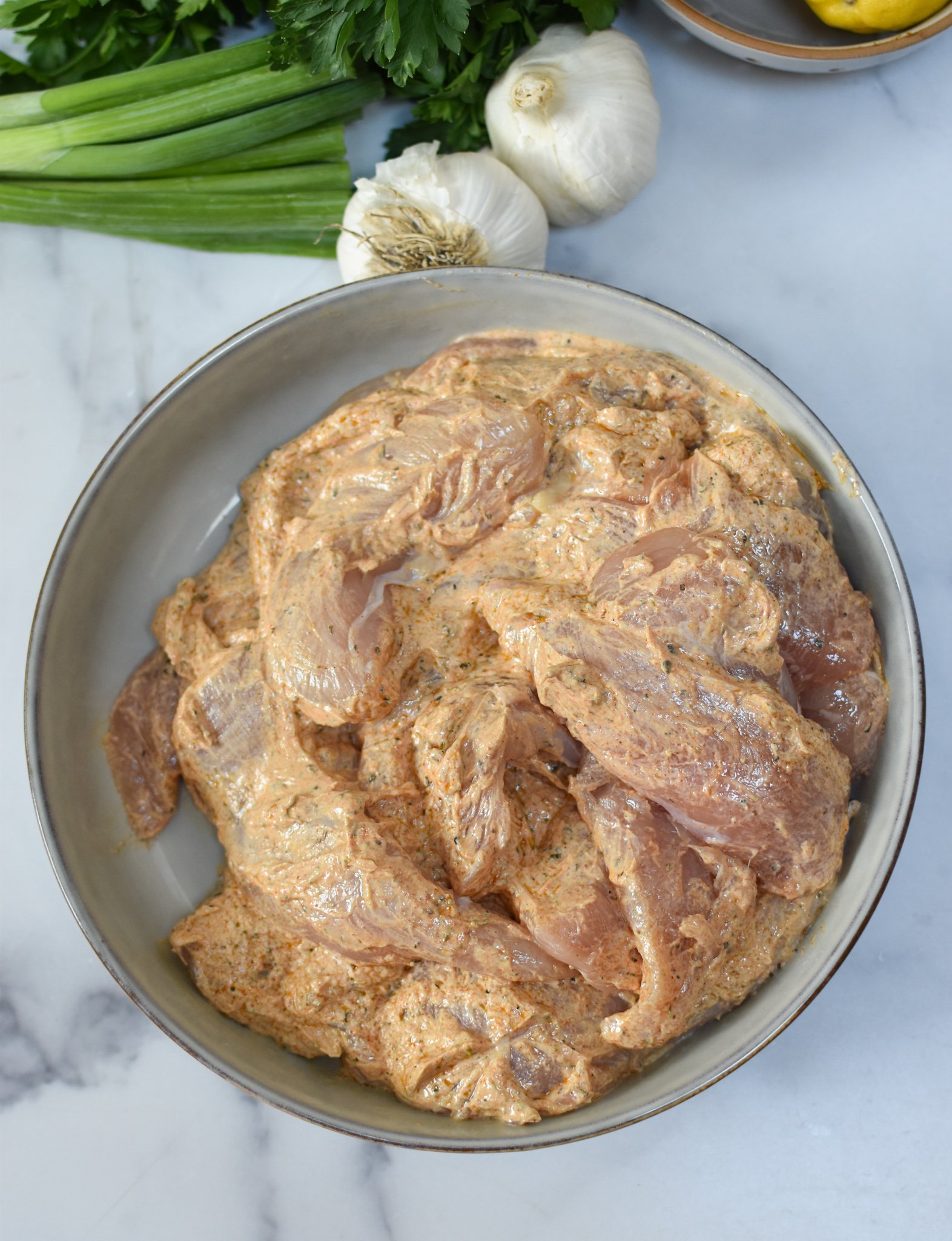 Yogurt Marinated Chicken marinade in a bowl. 