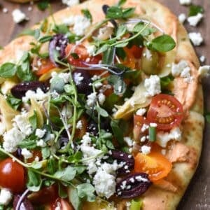Mediterranean Naan Bread Pizza 7 Mediterranean Naan Bread Pizza, a colorful and healthy meal.