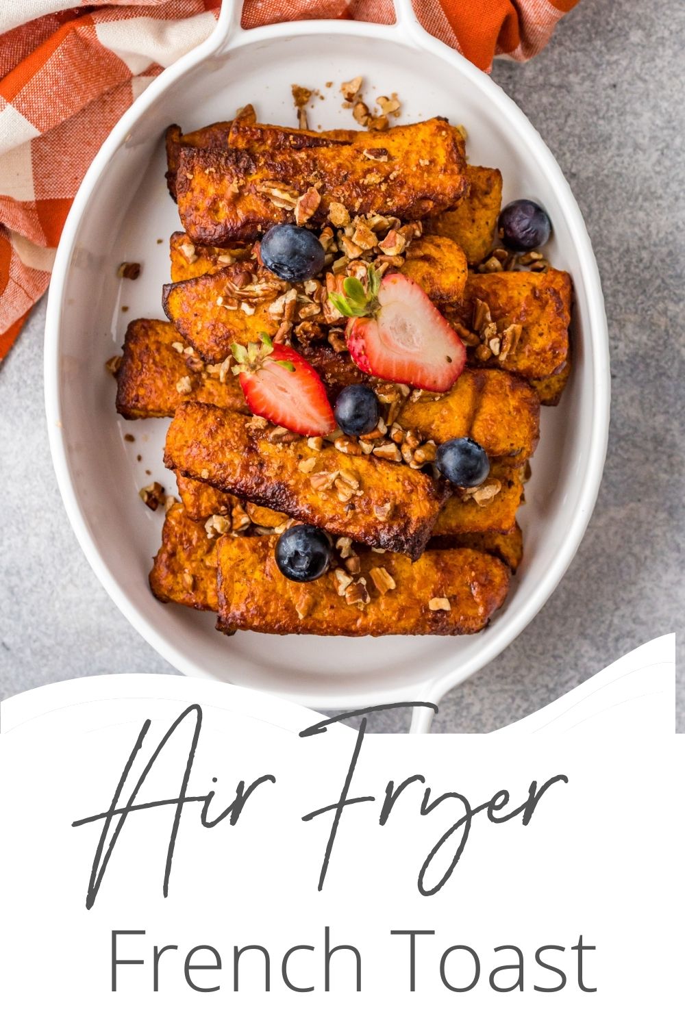 Air Fryer French Toast Sticks with logo.