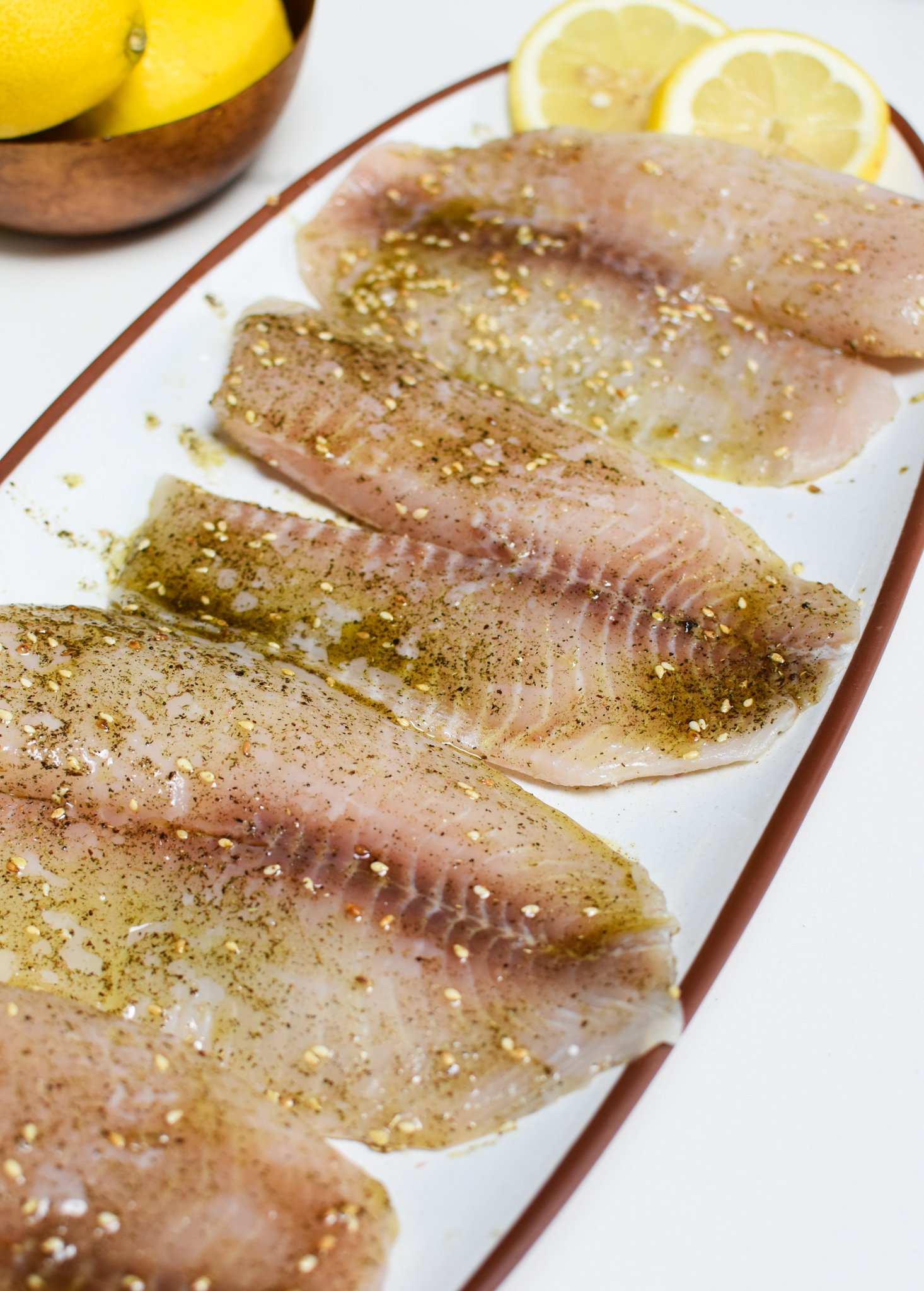 Mediterranean Baked Tilapia on a platter.