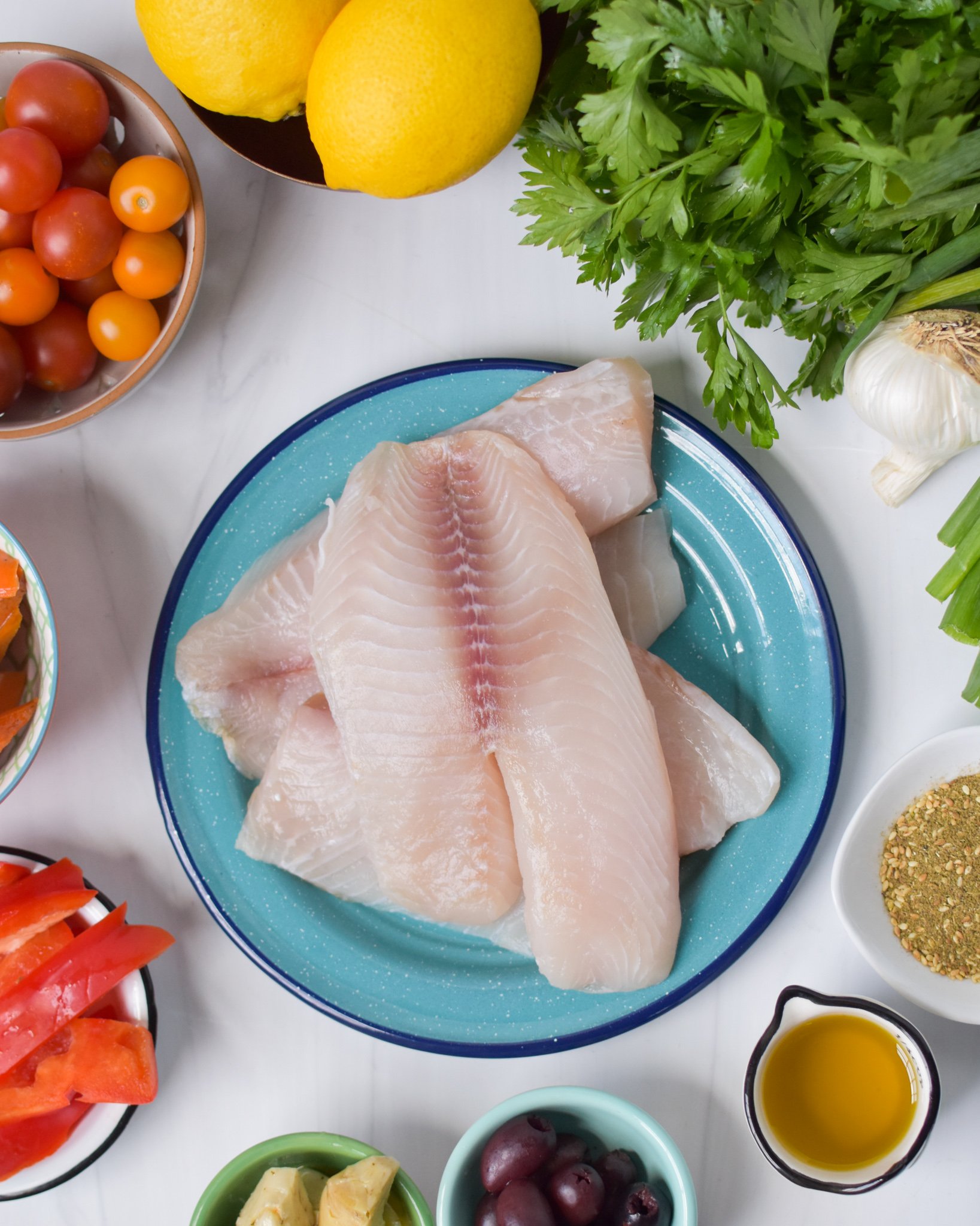 Mediterranean Baked Tilapia Recipe ingredients. 