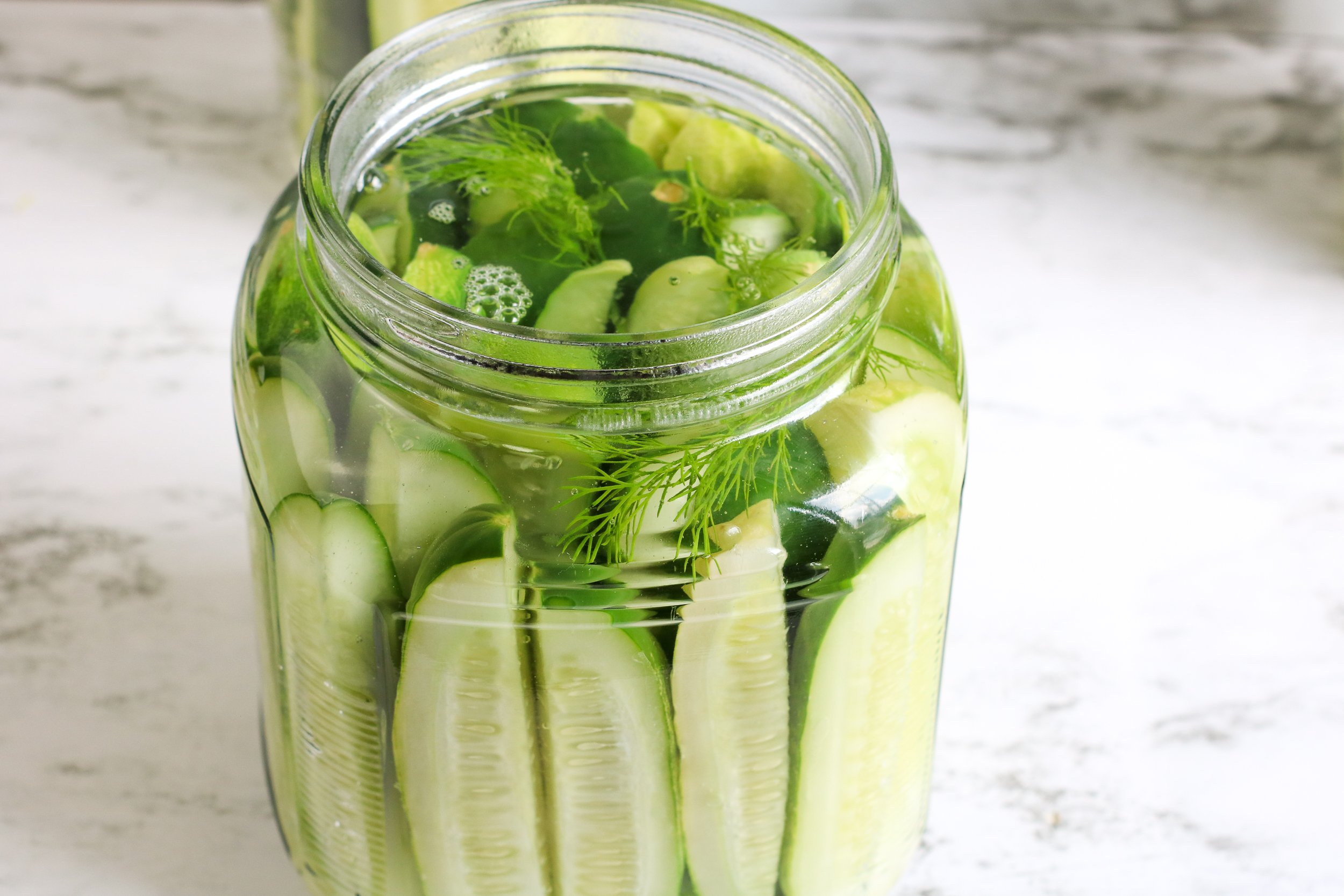 Refrigerator Dill Pickles in a jar. 
