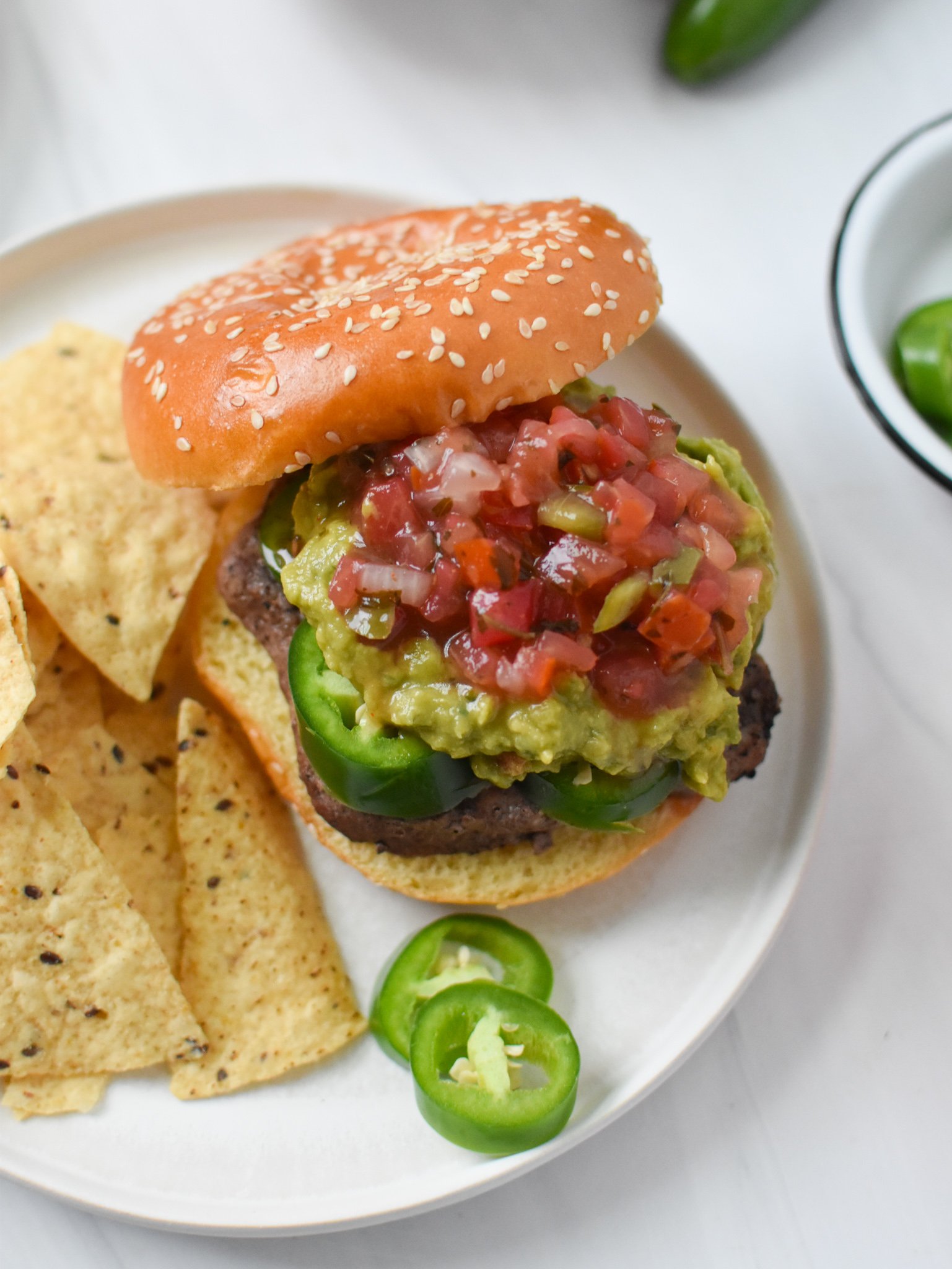 Tex Mex Burger with jalapeños. 