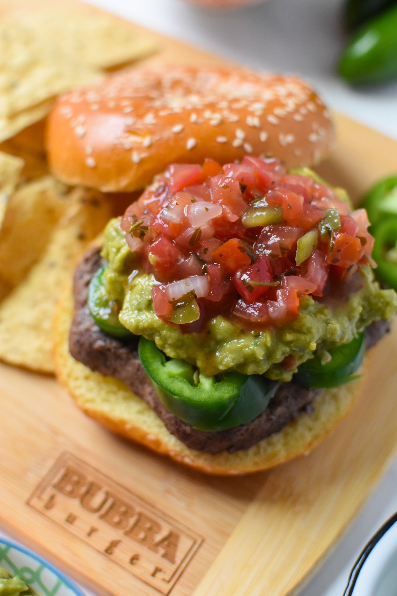 Tex Mex Burger with pico de gallo.