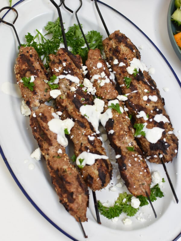 Turkey Kofta Kebab Recipe on a white platter.