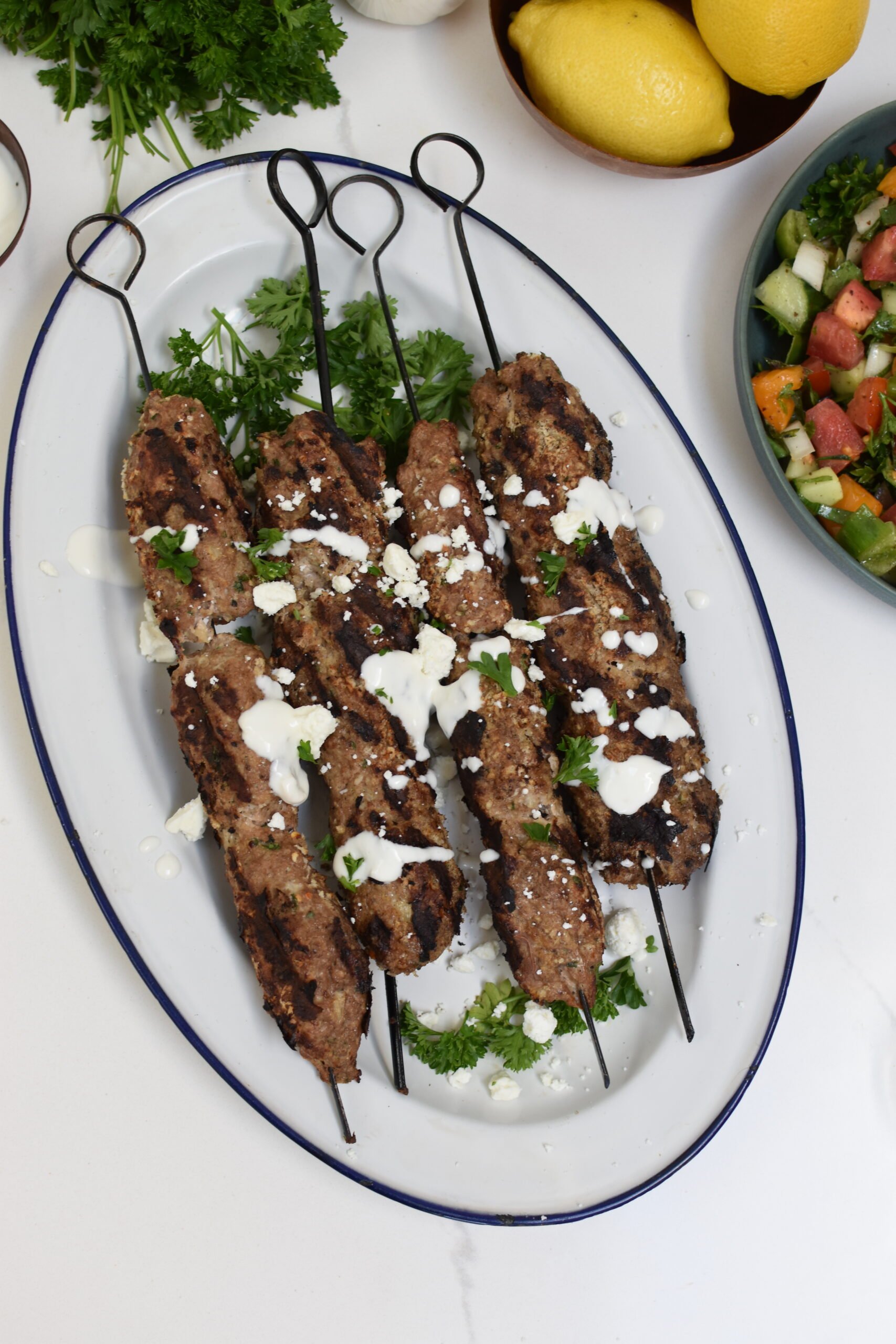 Turkey Kofta Kebab Recipe with yogurt sauce. 